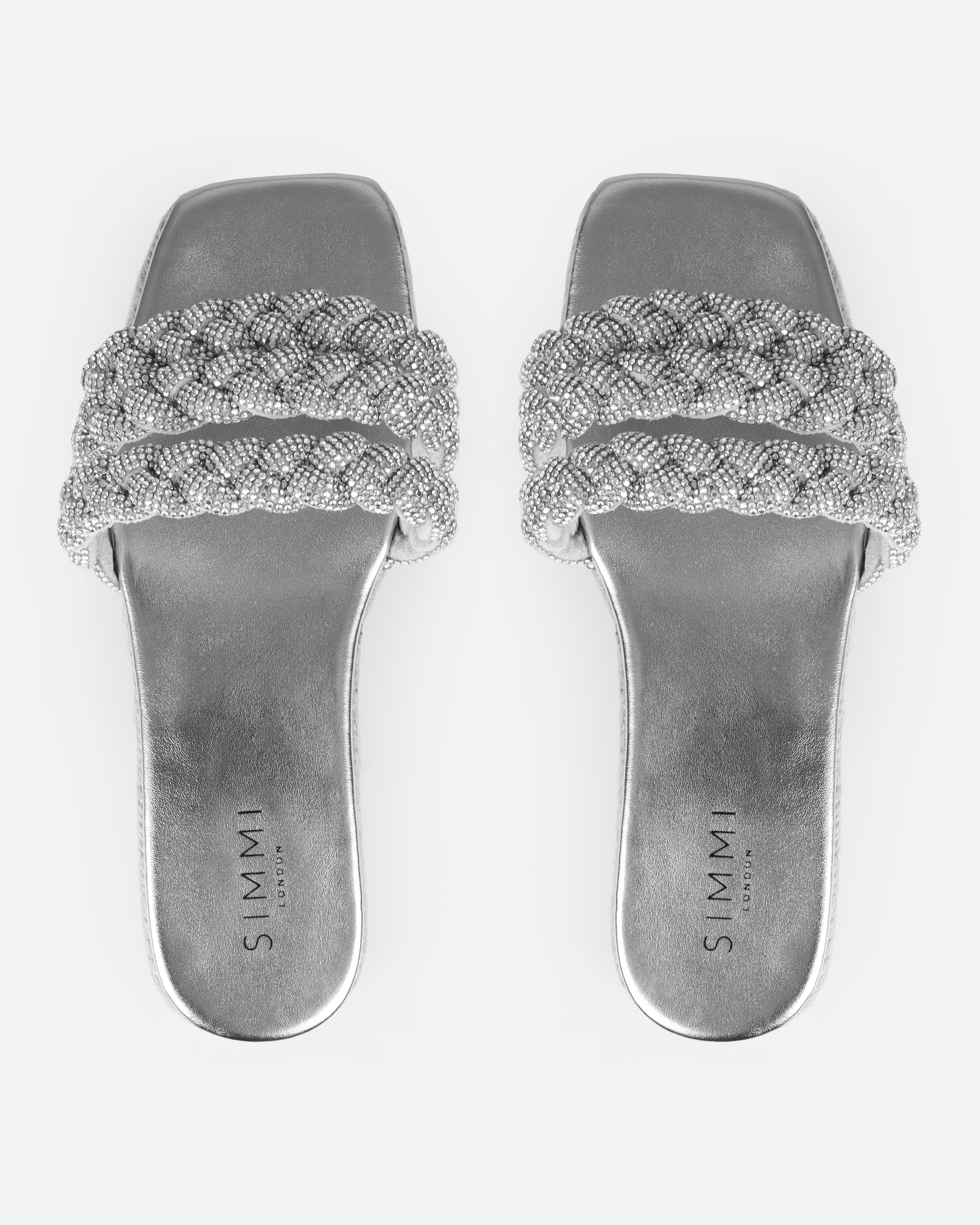 Darcie Silver Diamante Espadrille Flatform Slides | SIMMI London