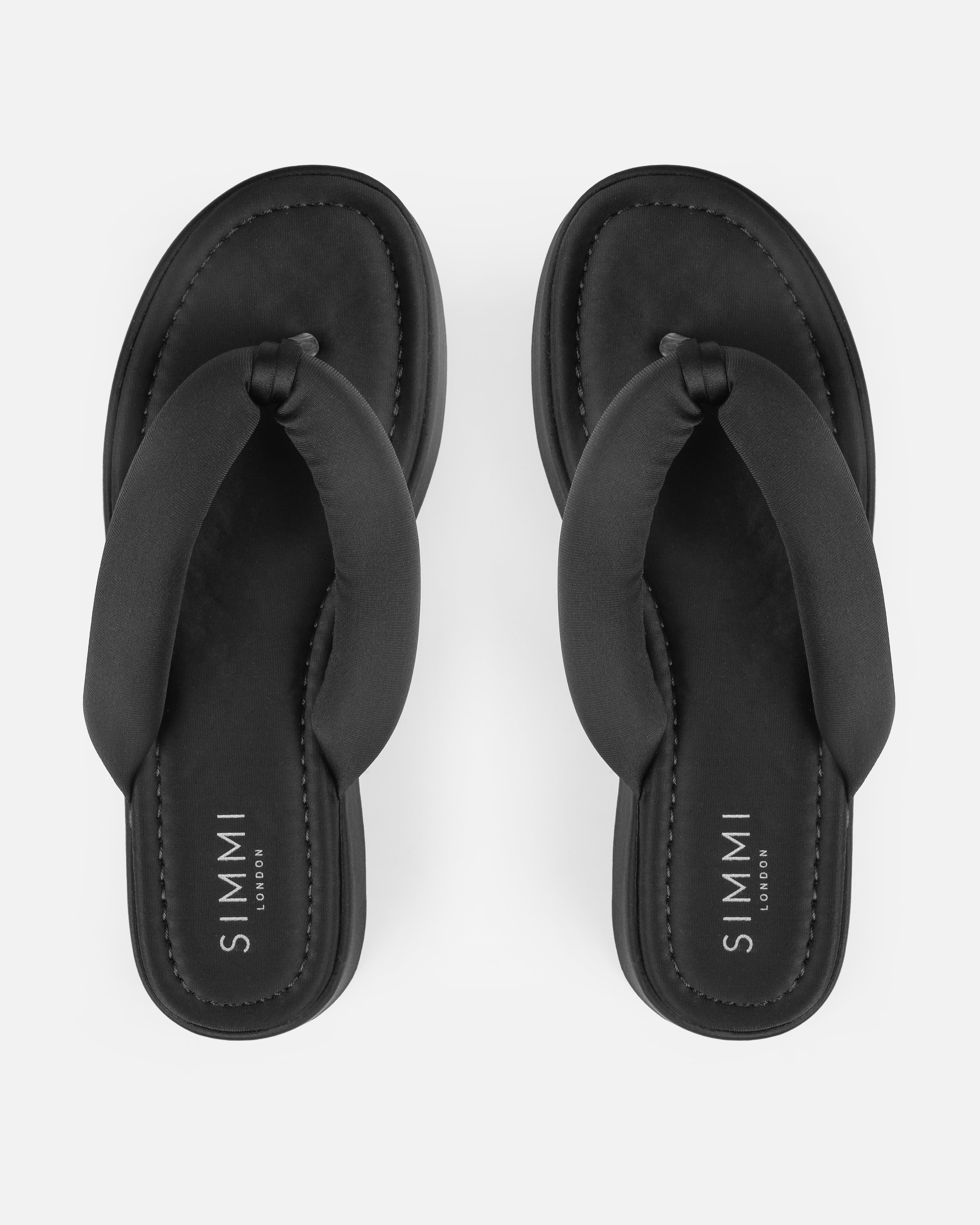 Tasha Ghouri Rowena Black Lycra Toe Thong Flatform Sandals | SIMMI London