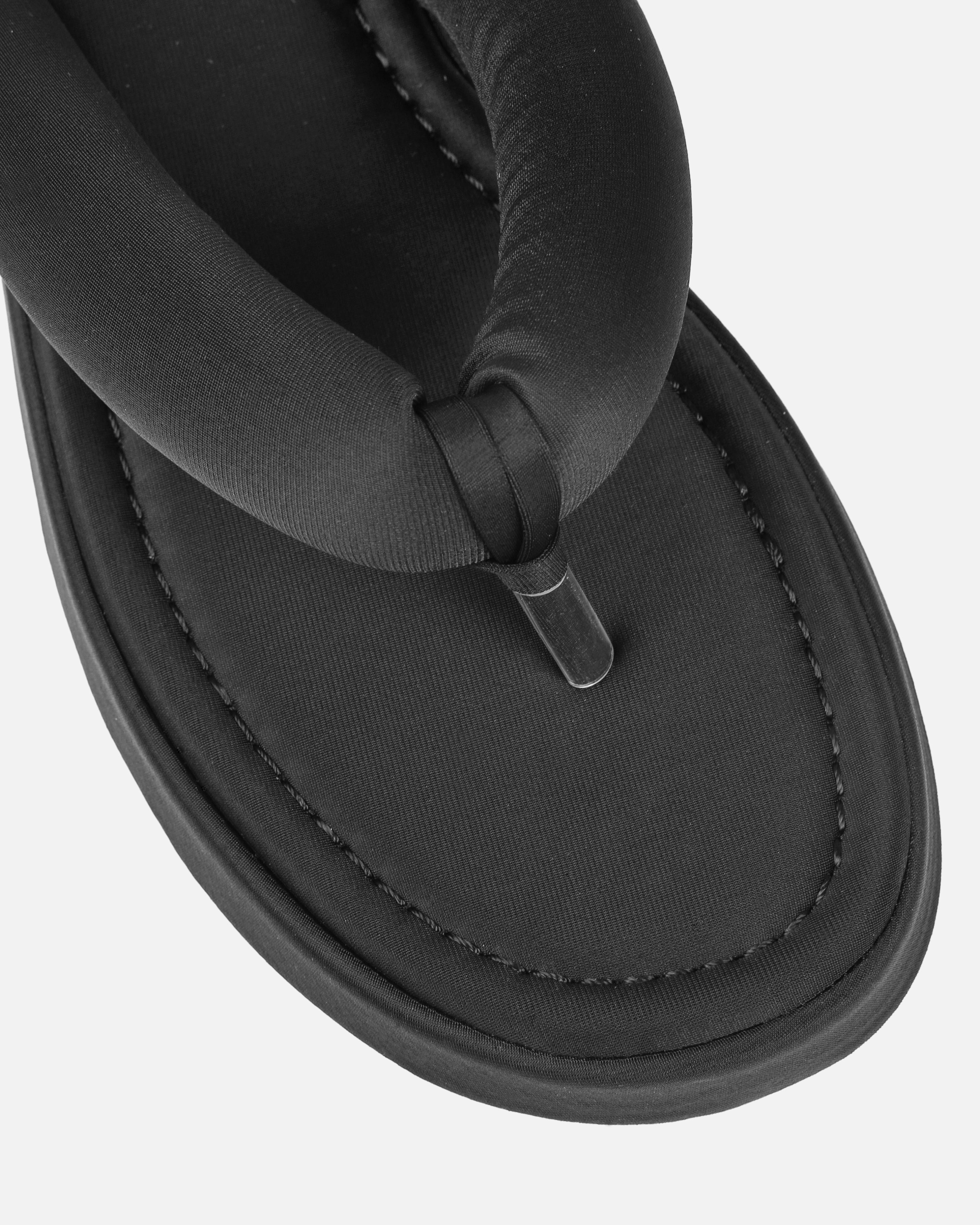 Tasha Ghouri Rowena Black Lycra Toe Thong Flatform Sandals | SIMMI London