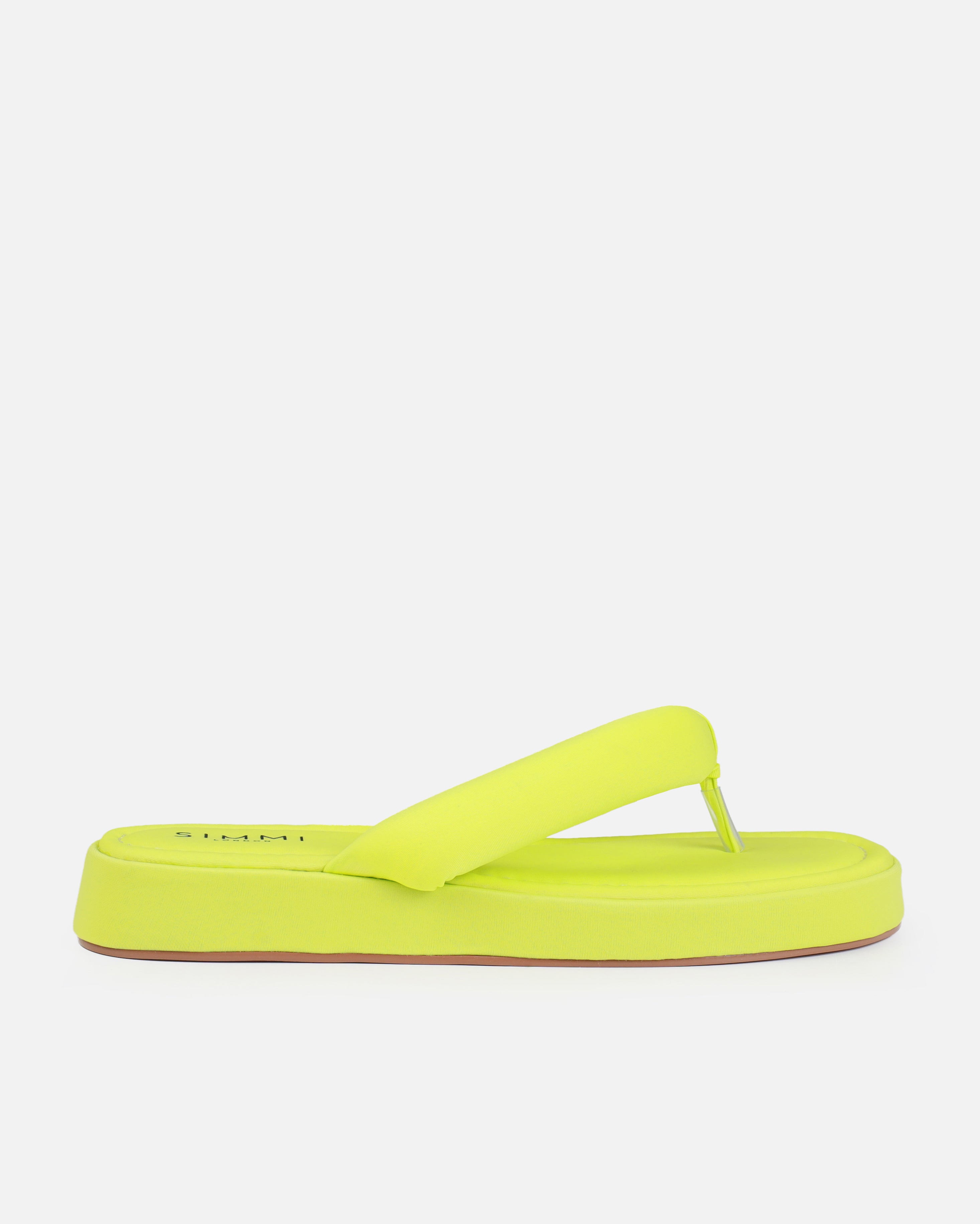 Tasha Ghouri Rowena Lime Green Lycra Toe Thong Flatform Sandals | SIMMI London