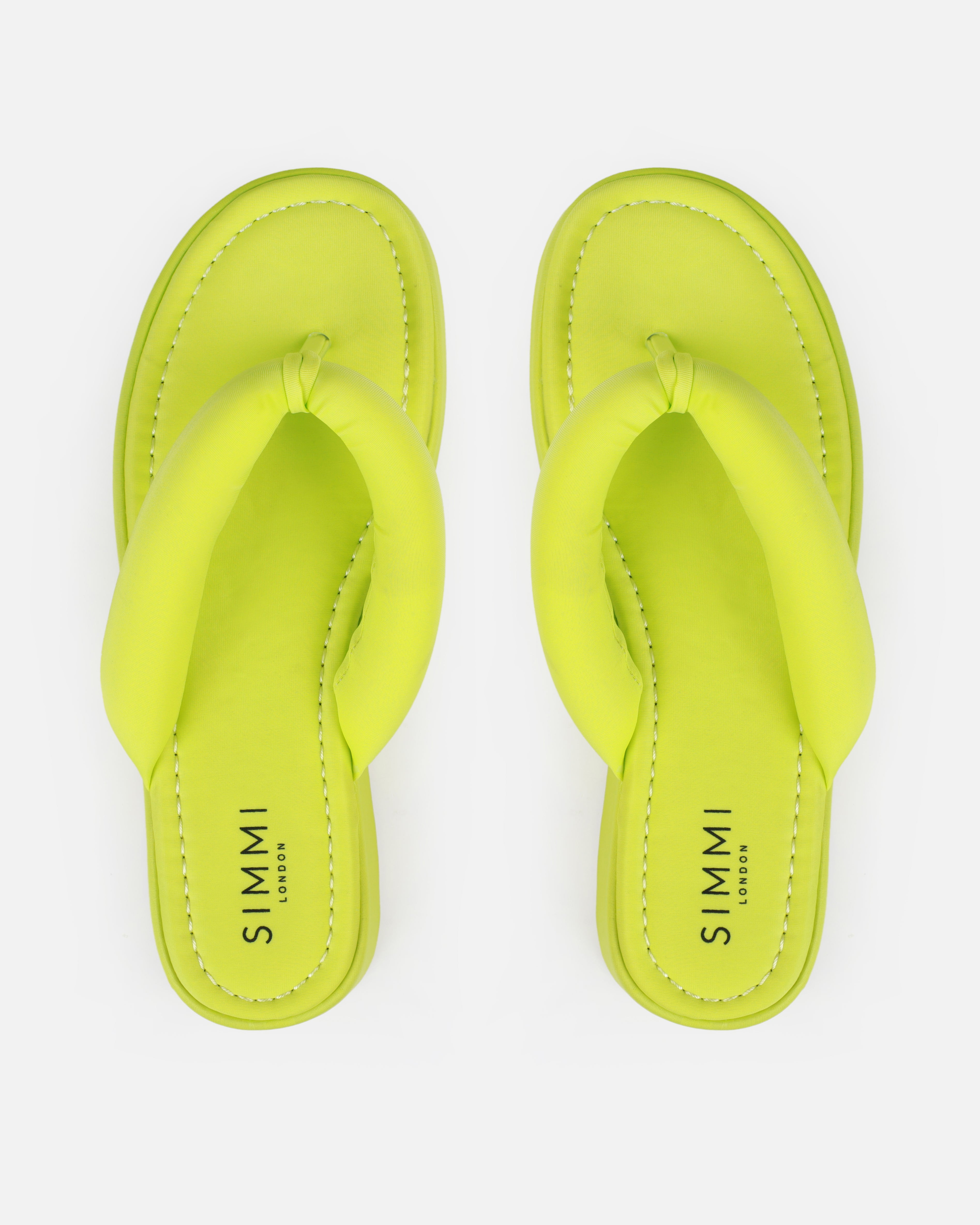 Tasha Ghouri Rowena Lime Green Lycra Toe Thong Flatform Sandals | SIMMI London