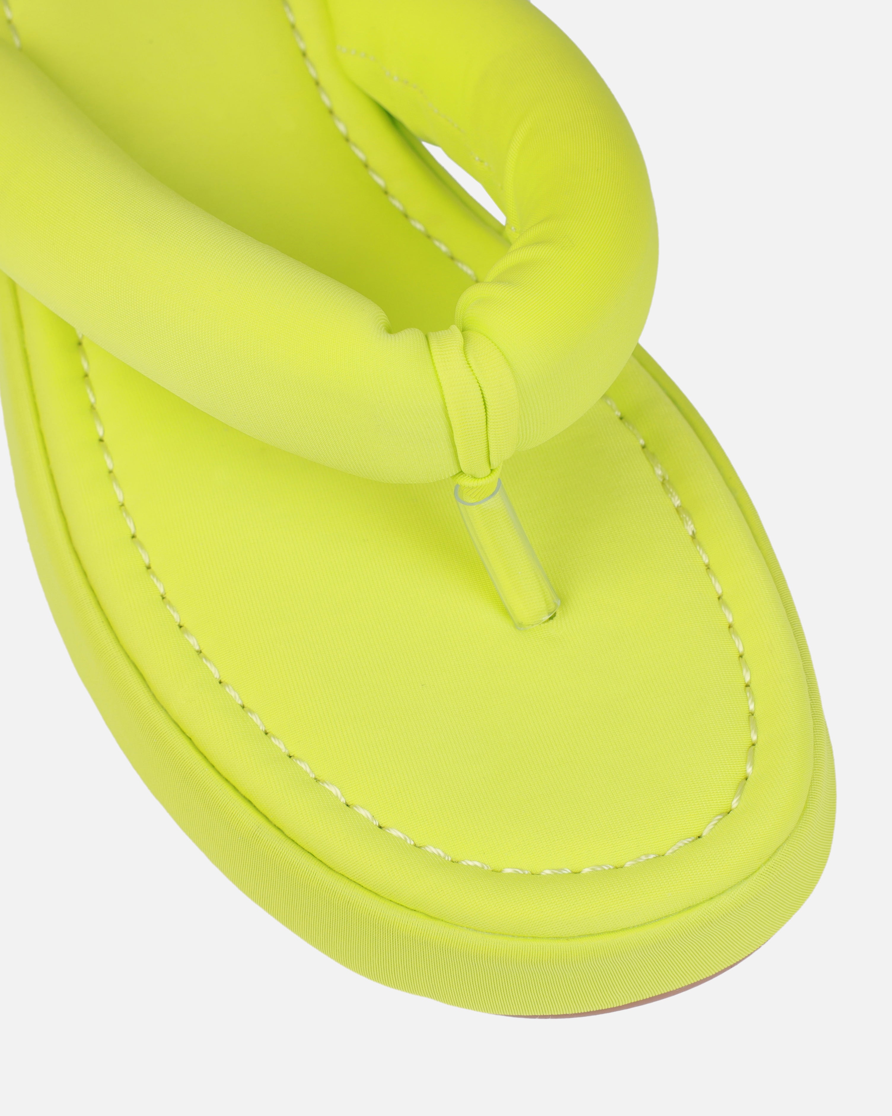 Tasha Ghouri Rowena Lime Green Lycra Toe Thong Flatform Sandals | SIMMI London