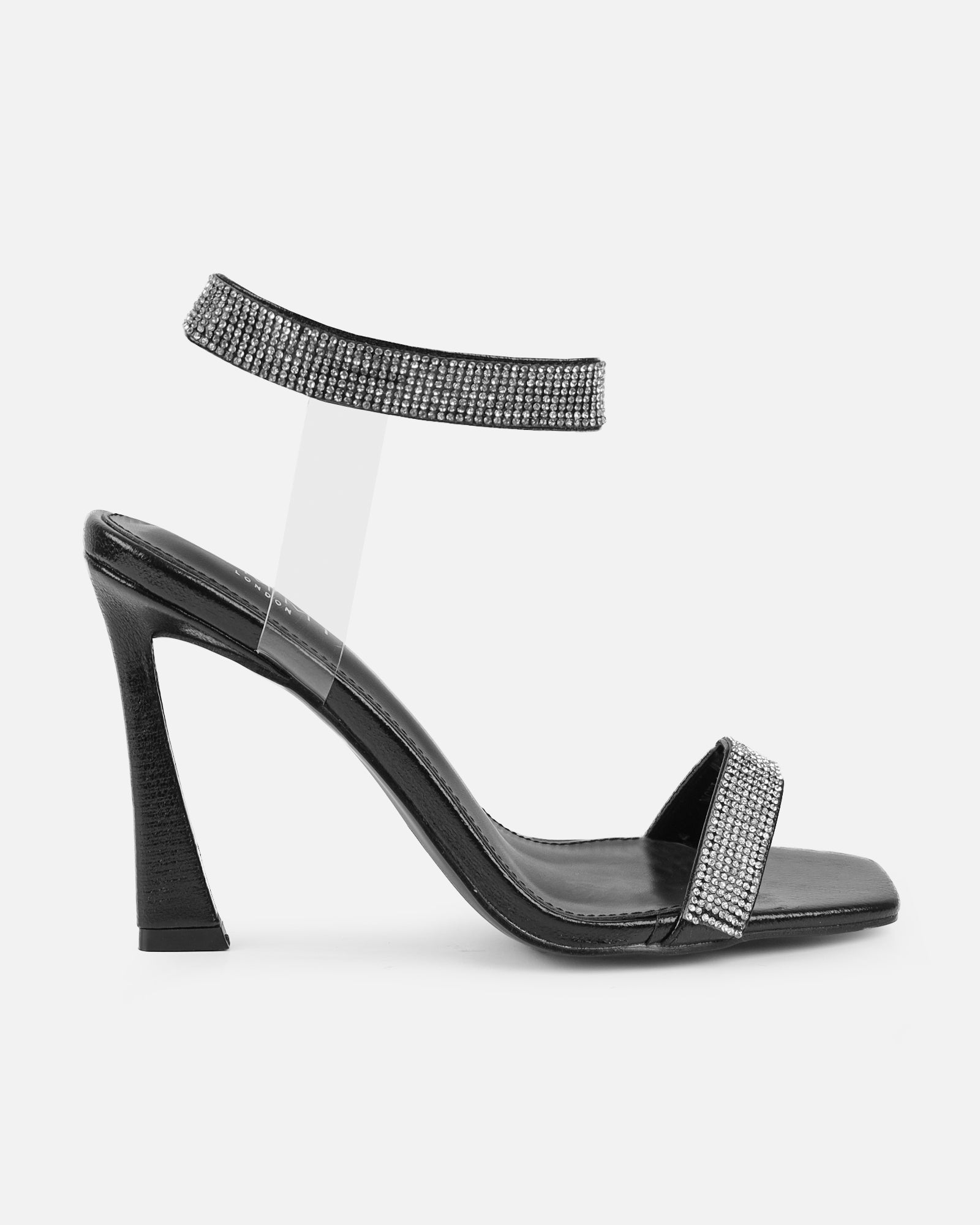 Angela Black Diamante Anklet Heeled Sandals | SIMMI London