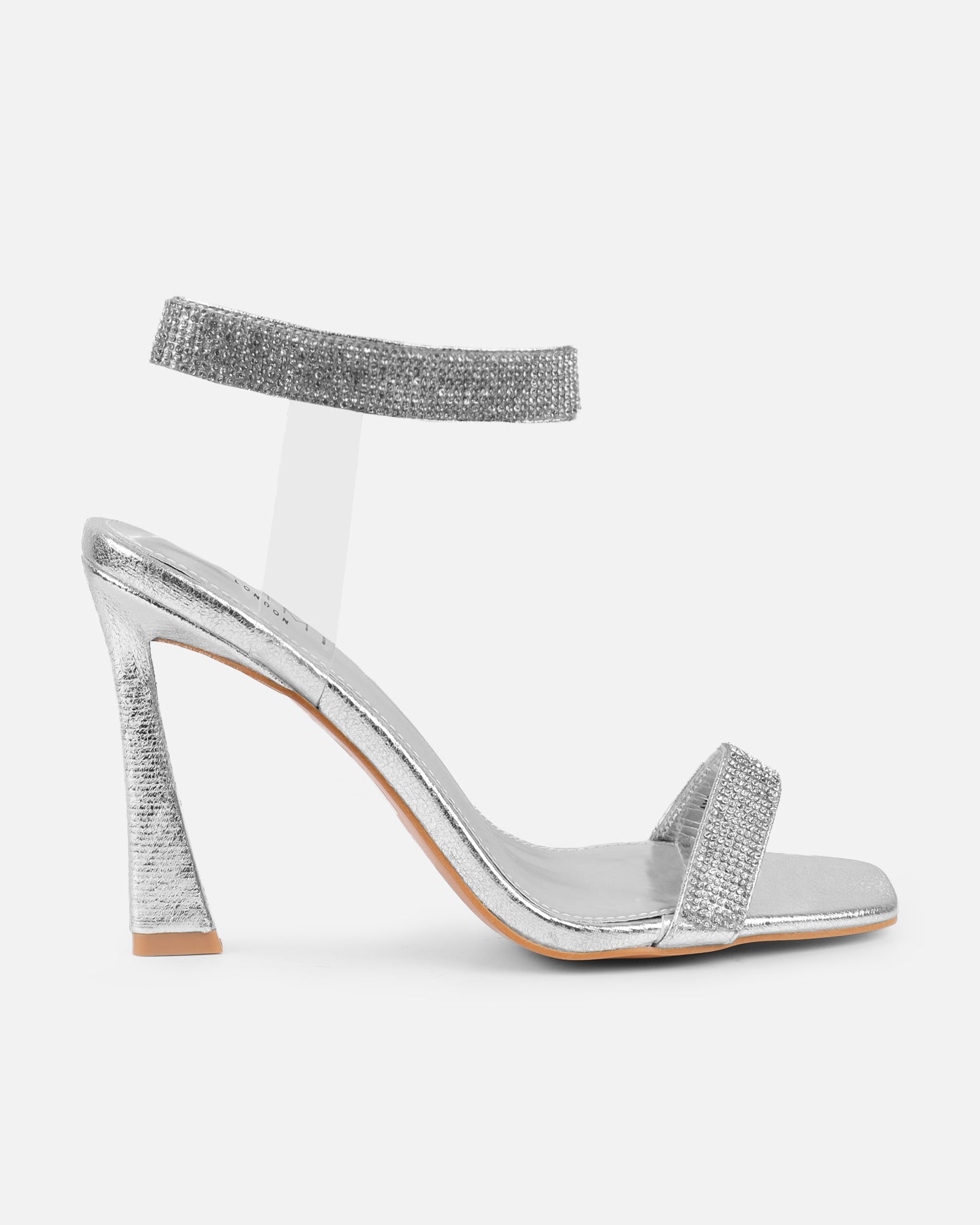 Angela silver mirror diamante anklet heeled sandals | SIMMI London