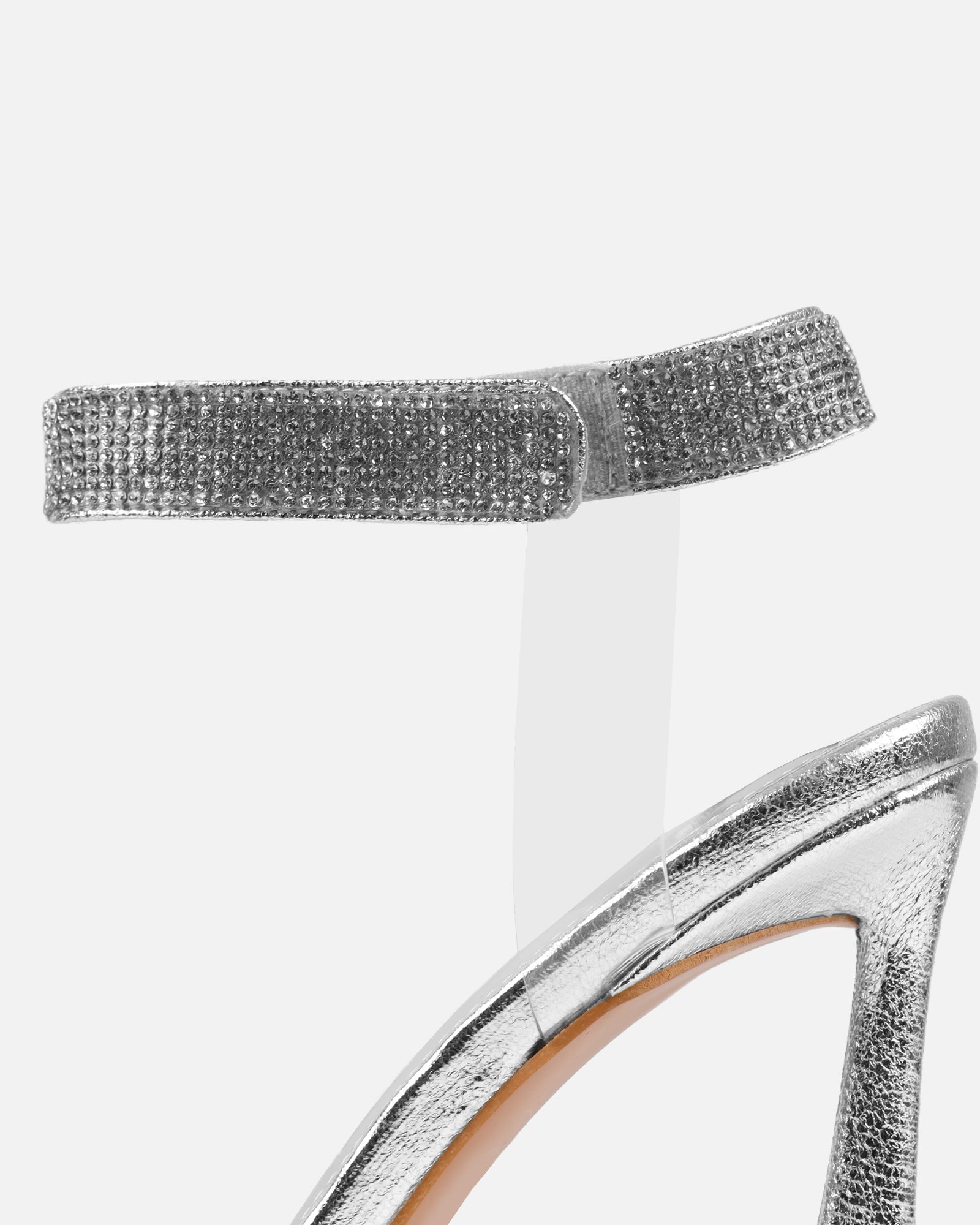Angela silver mirror diamante anklet heeled sandals | SIMMI London