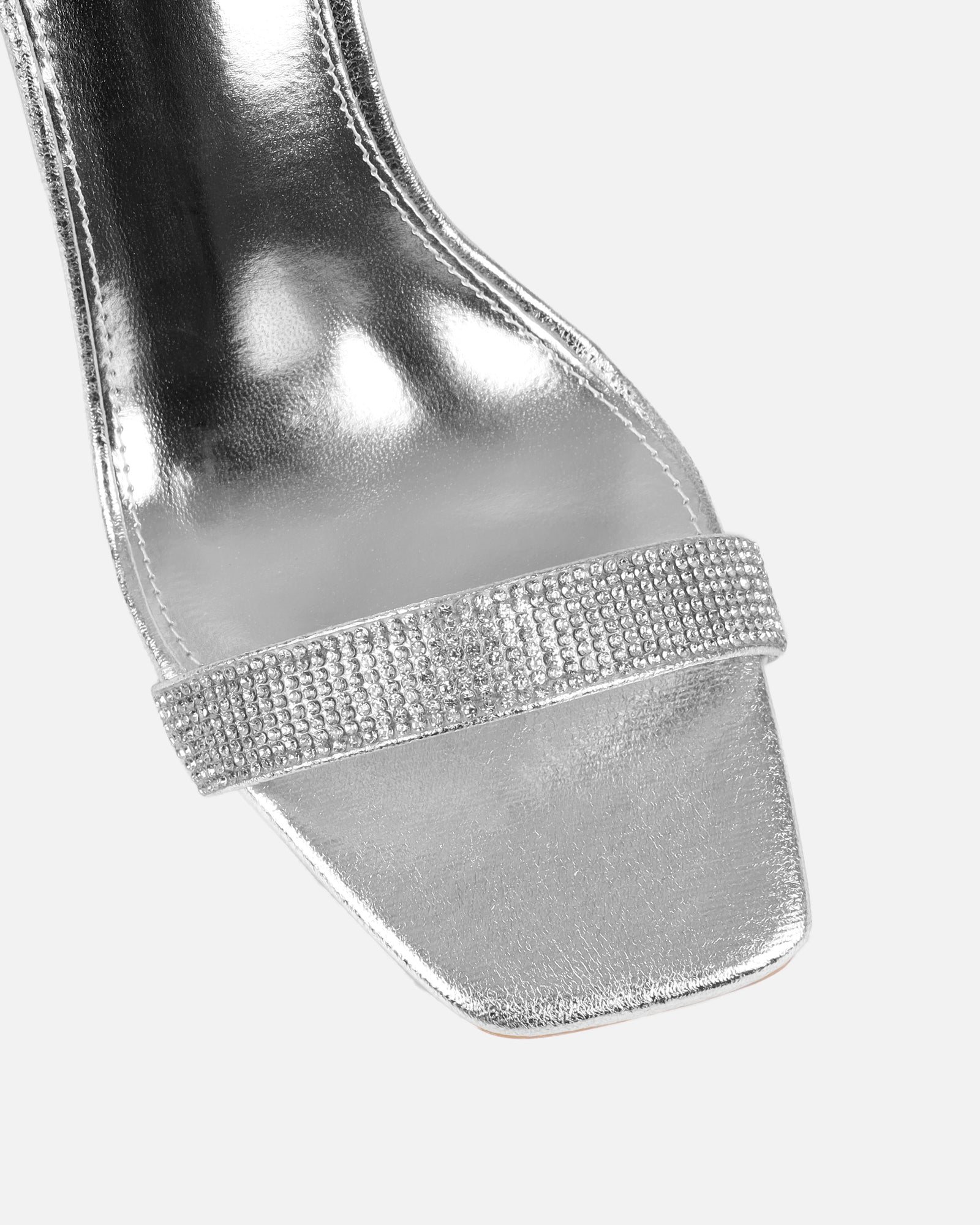 Angela silver mirror diamante anklet heeled sandals | SIMMI London
