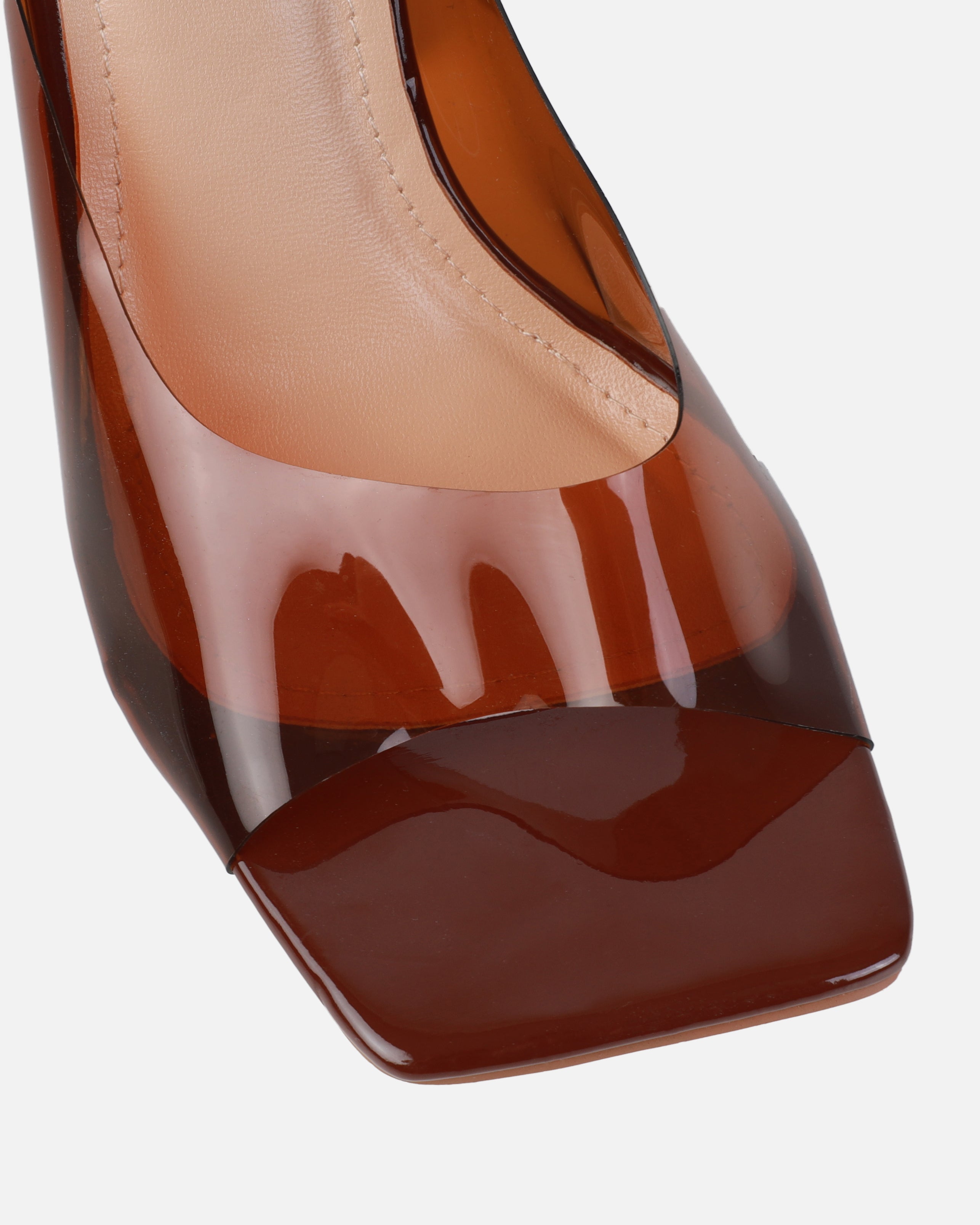 Mary Bedford Aniela Brown Clear Block Heel Mules | SIMMI London