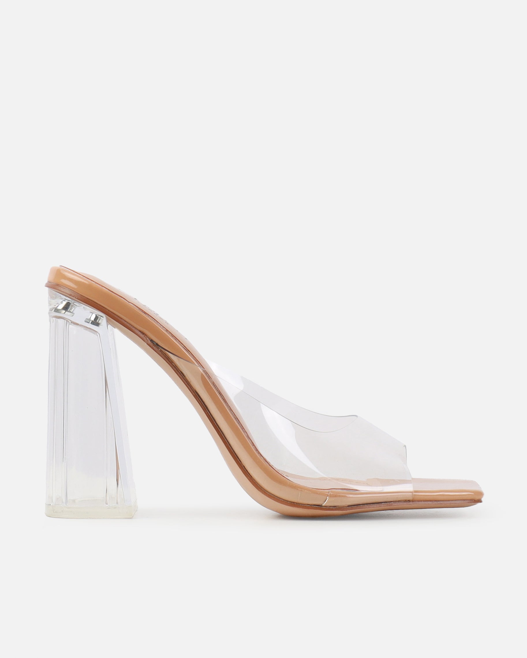 Mary Bedford Aniela Nude Clear Block Heel Mules | SIMMI London