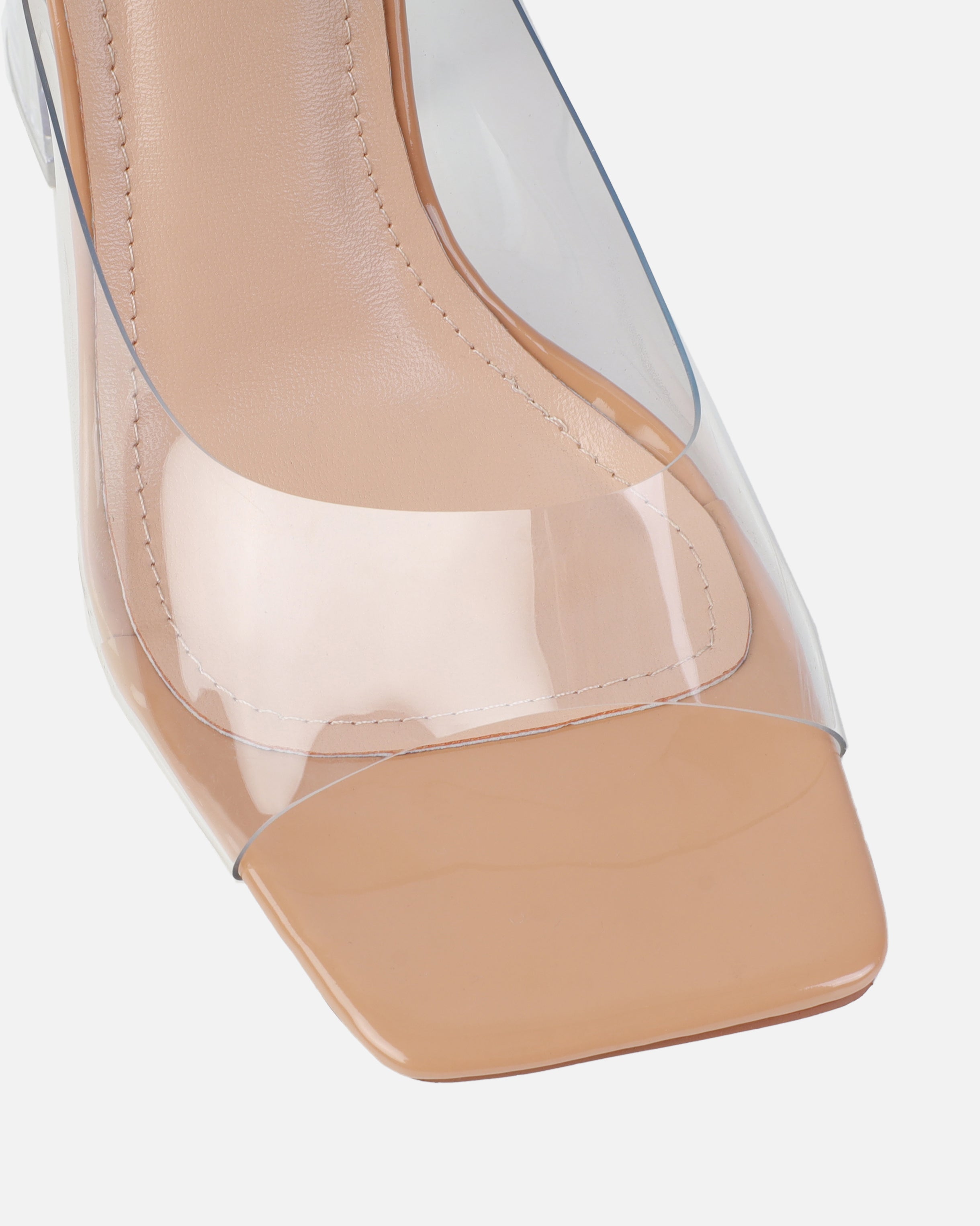 Mary Bedford Aniela Nude Clear Block Heel Mules | SIMMI London
