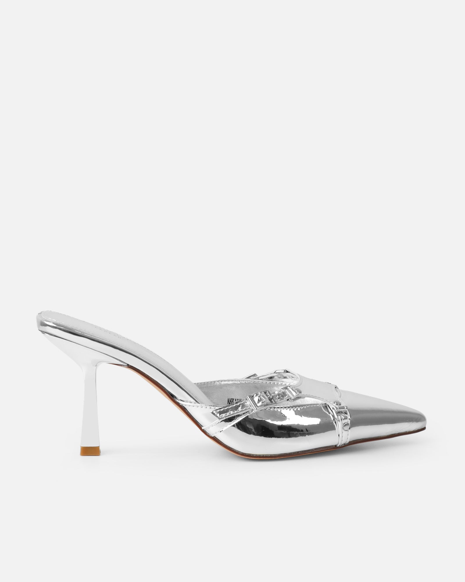 Ankana Silver Mirror Buckle Detail Mule Court Shoes | SIMMI London