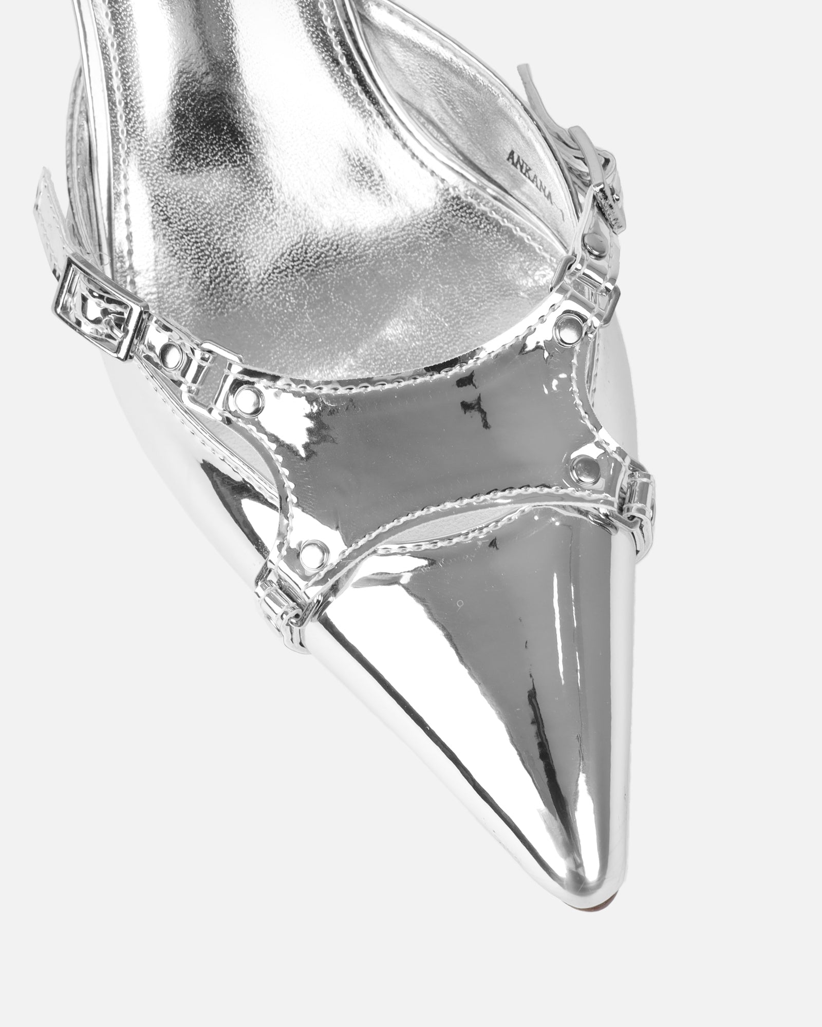 Ankana Silver Mirror Buckle Detail Mule Court Shoes | SIMMI London