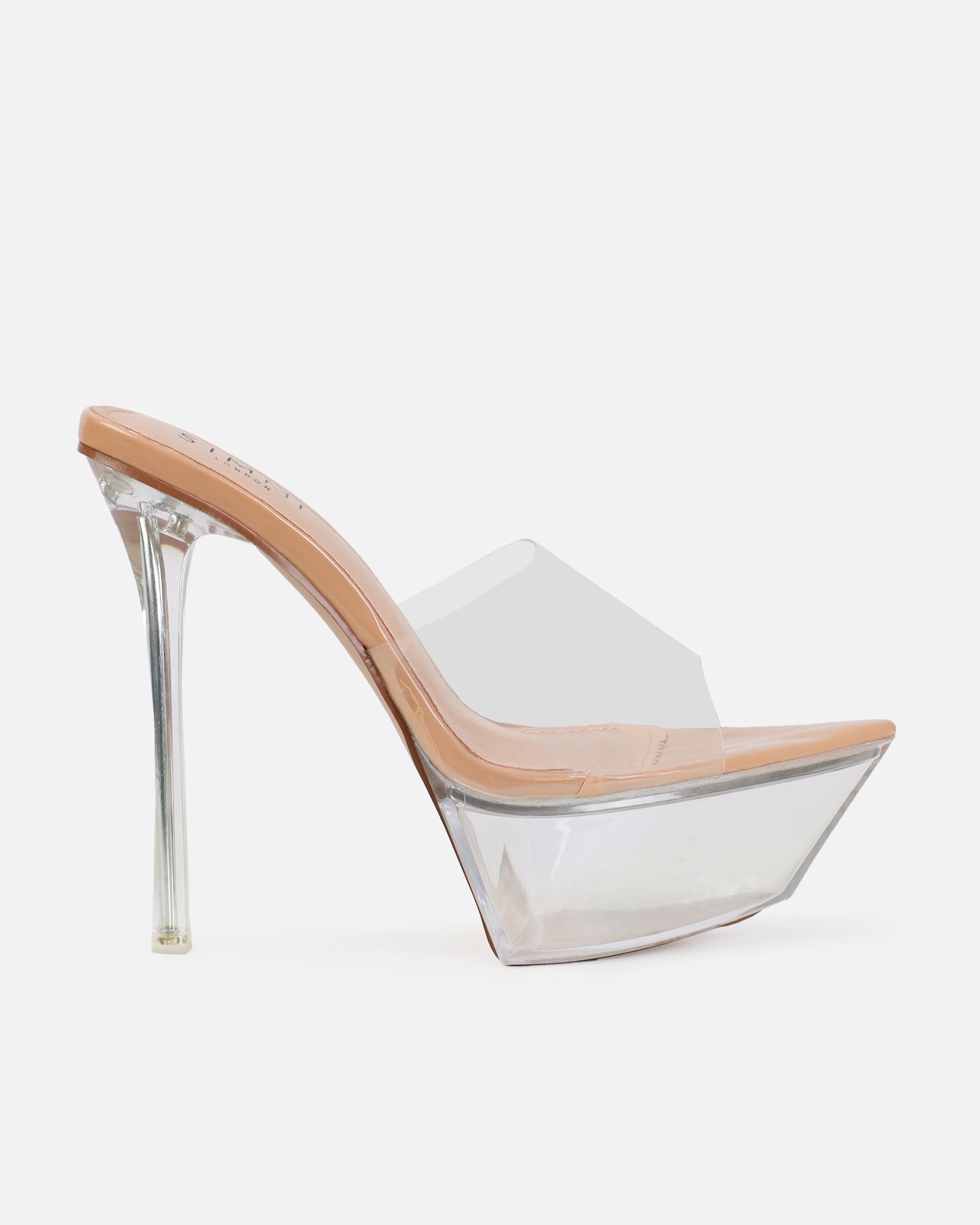 Mia Nude Clear Platform Pointed Stiletto Mules | SIMMI London
