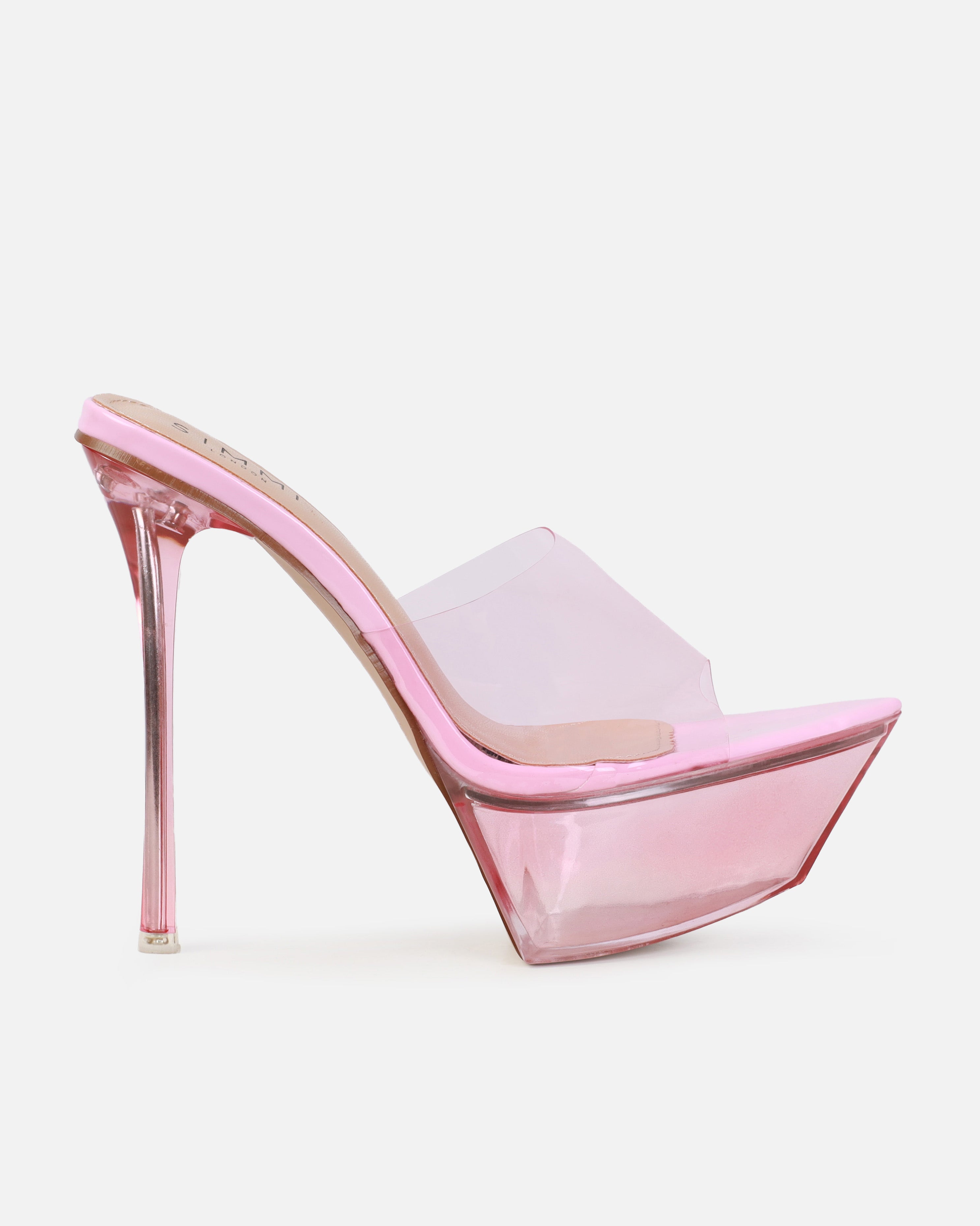 Mia Pink Clear Platform Pointed Stiletto Mules | SIMMI London