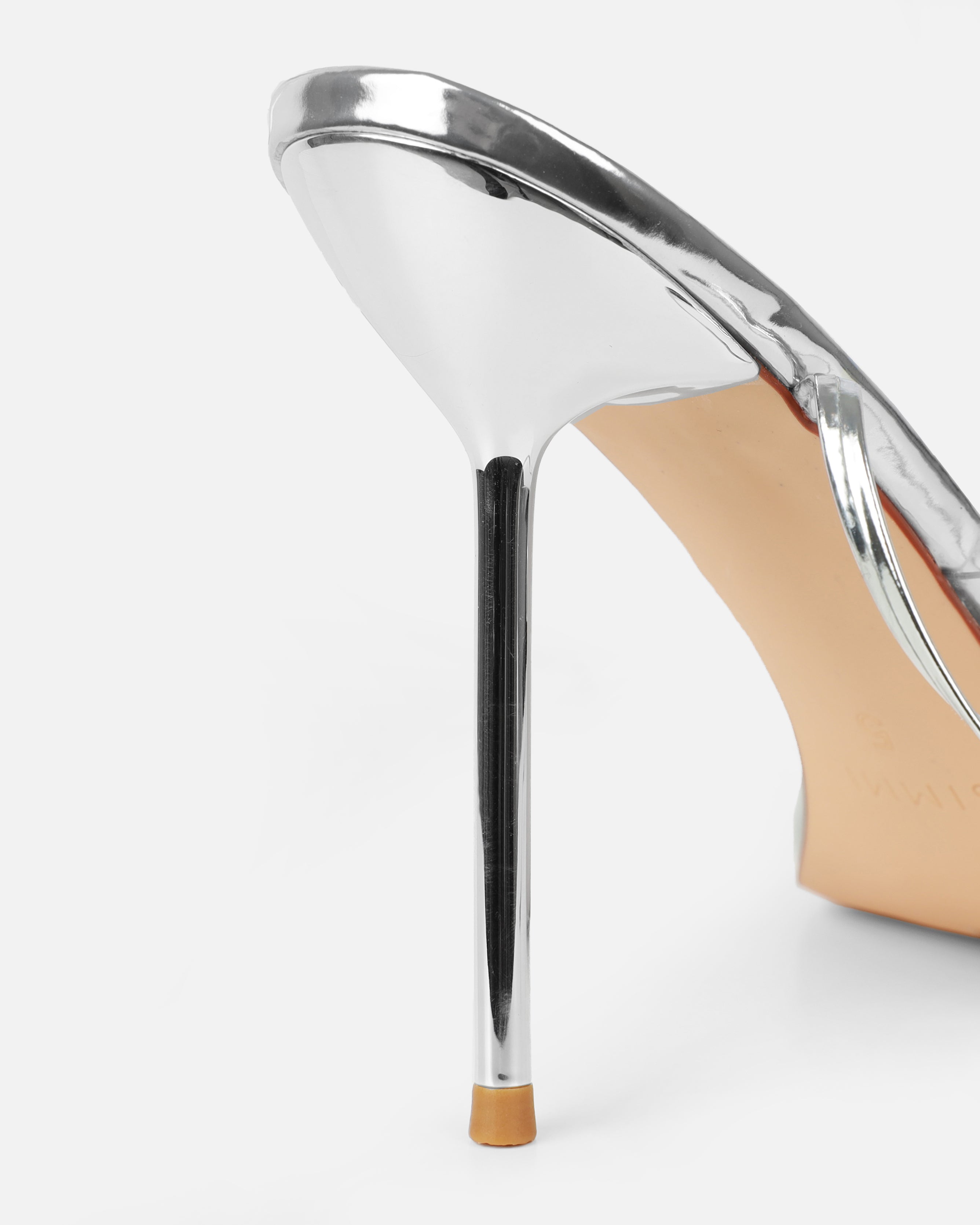 Anyah Silver Mirror Evil Eye Detail Tie Up Heels | SIMMI London