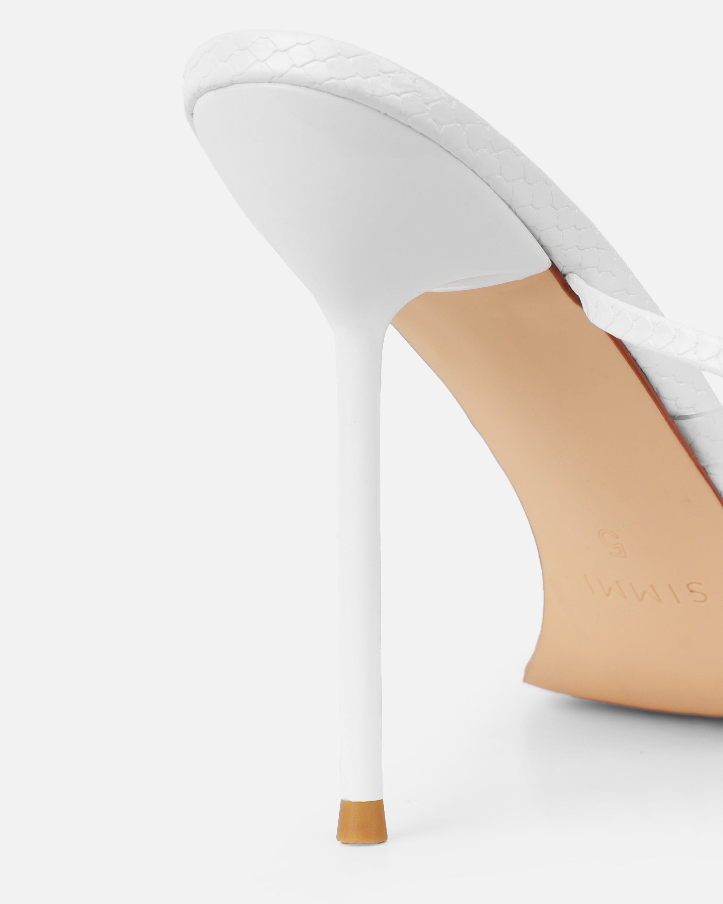 Anyah White Faux Snake Evil Eye Detail Tie Up Heels | SIMMI London