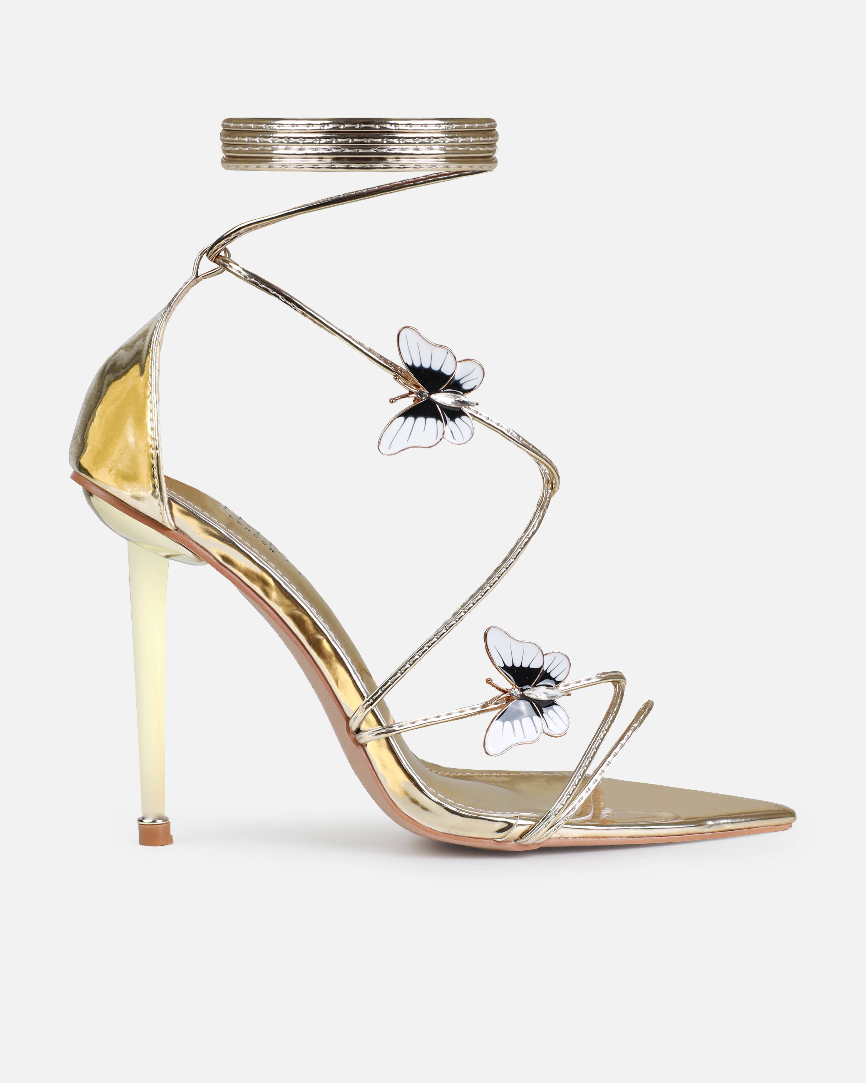 Aponi Gold Butterfly Lace Up Heels | SIMMI London