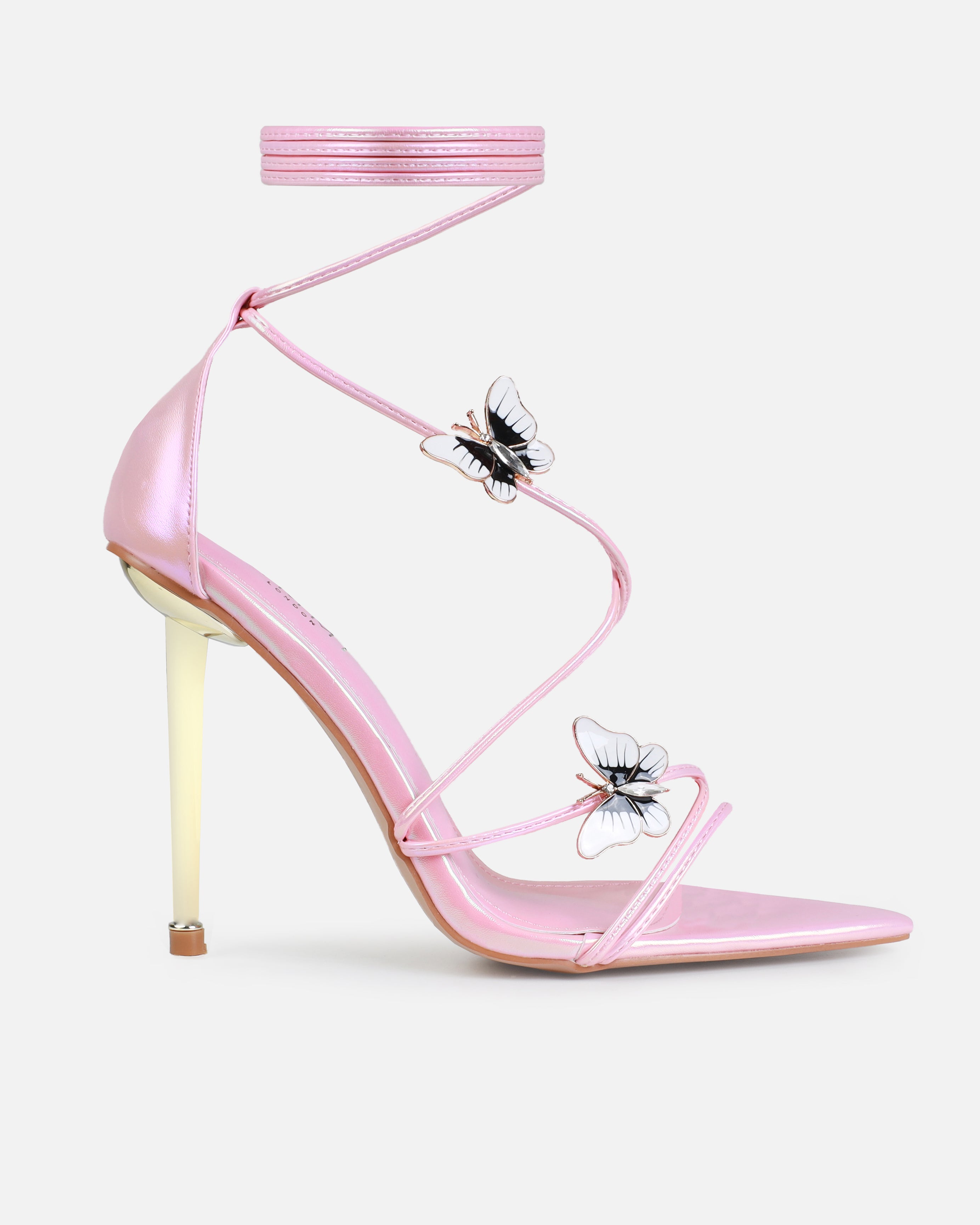 Aponi Pink Butterfly Lace Up Heels | SIMMI London