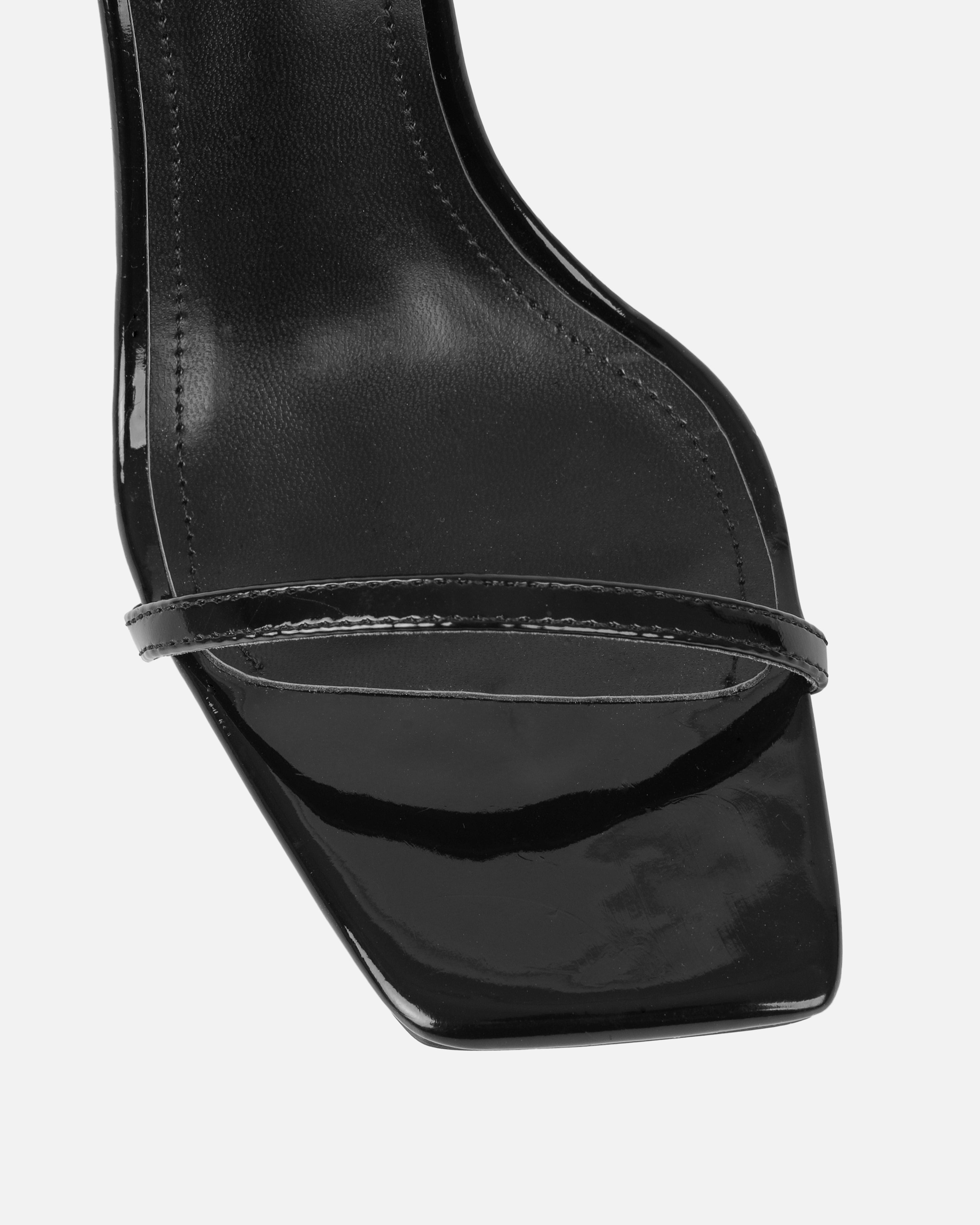 Apple Black Patent Flared Heeled Sandals | SIMMI London