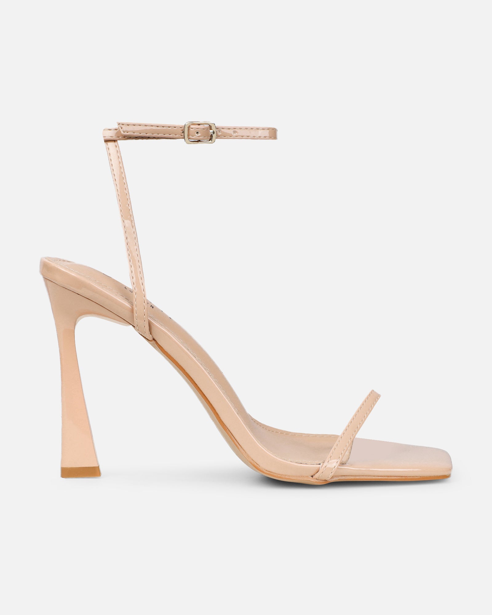 Apple Nude Patent Flared Heeled Sandals | SIMMI London