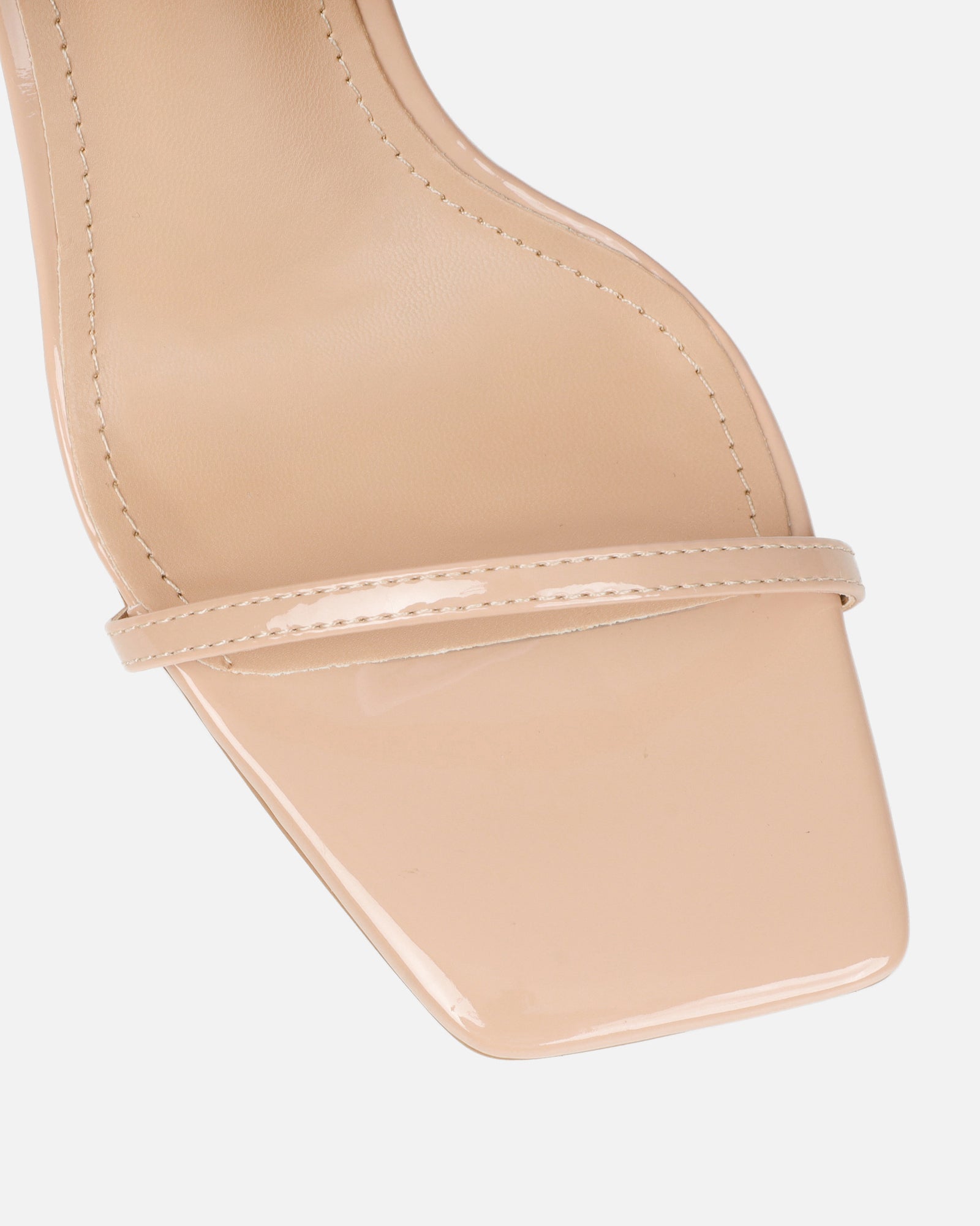 Apple Nude Patent Flared Heeled Sandals | SIMMI London