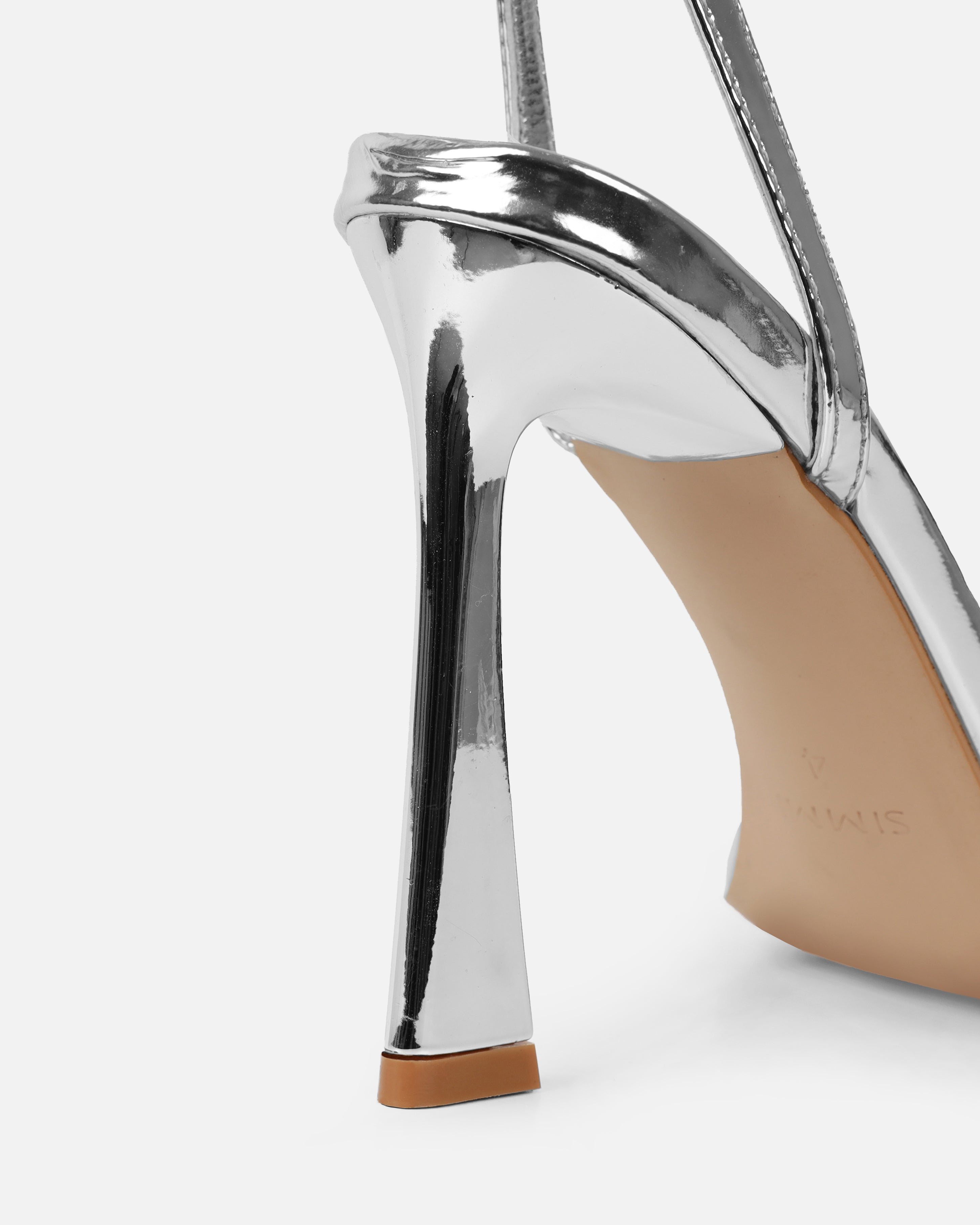 Apple Silver Mirror Flared Heeled Sandals | SIMMI London