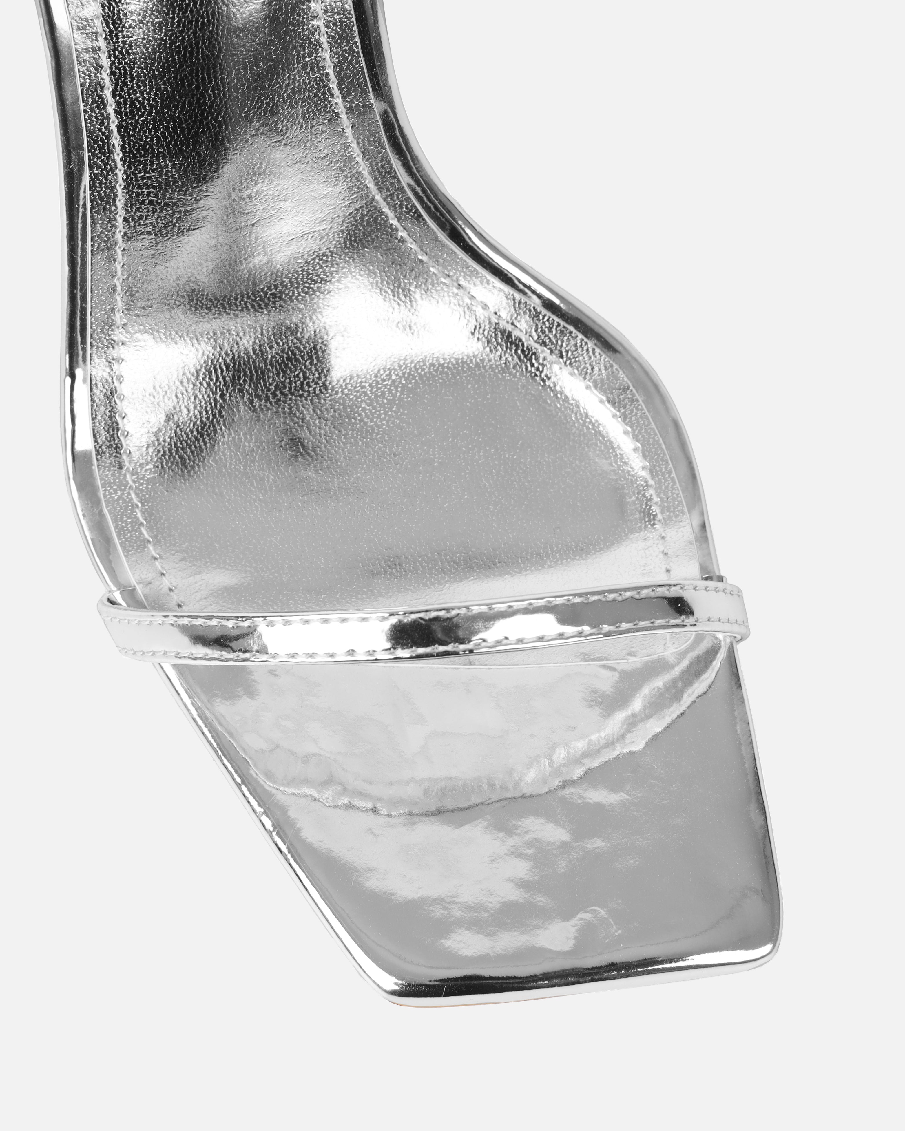 Apple Silver Mirror Flared Heeled Sandals | SIMMI London