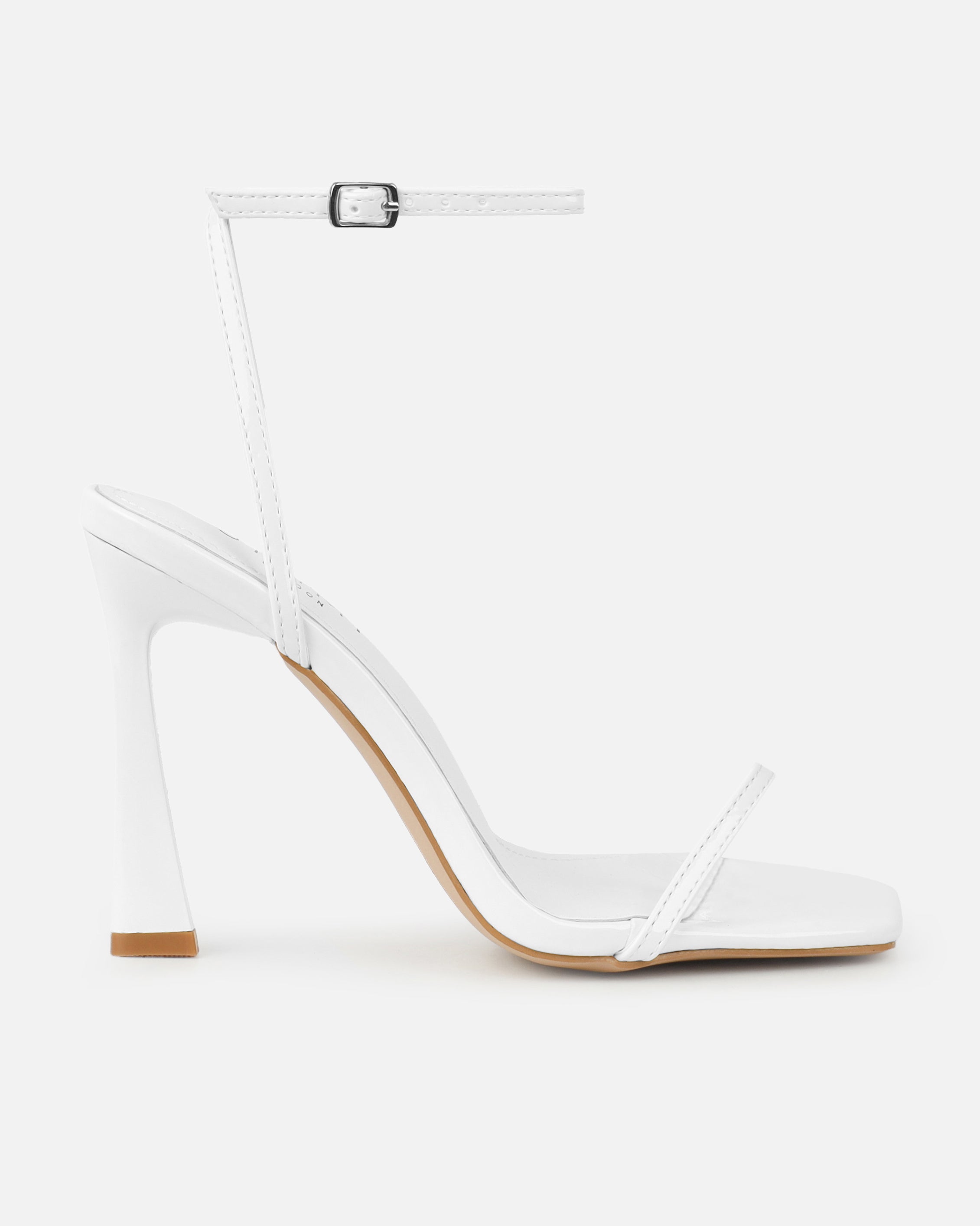 Apple White Patent Flared Heeled Sandals | SIMMI London