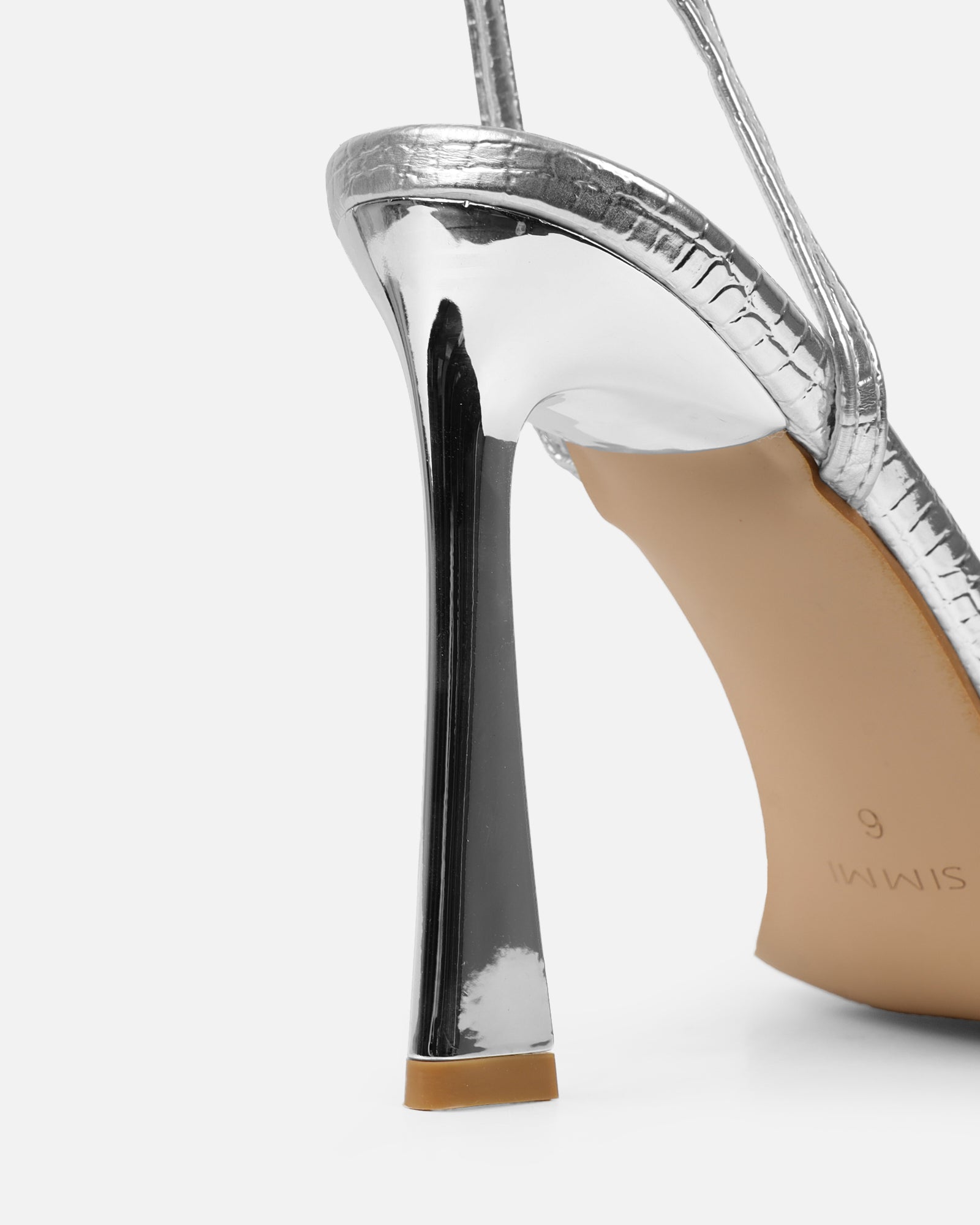 Appi Clear Silver Faux Snake Chain Detail Heeled Sandals | SIMMI London