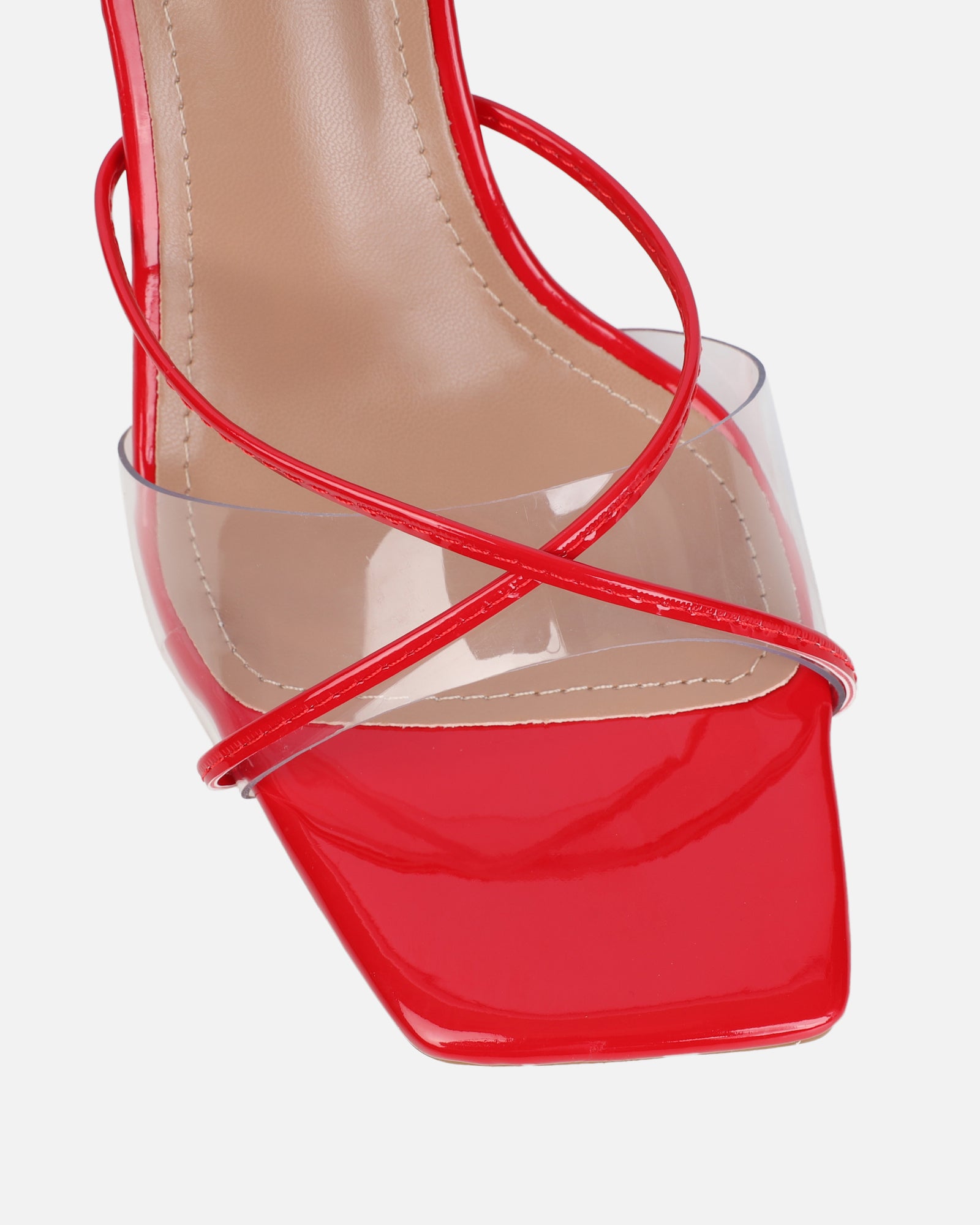 Daisha Red Patent Clear Heeled Sandals | SIMMI London