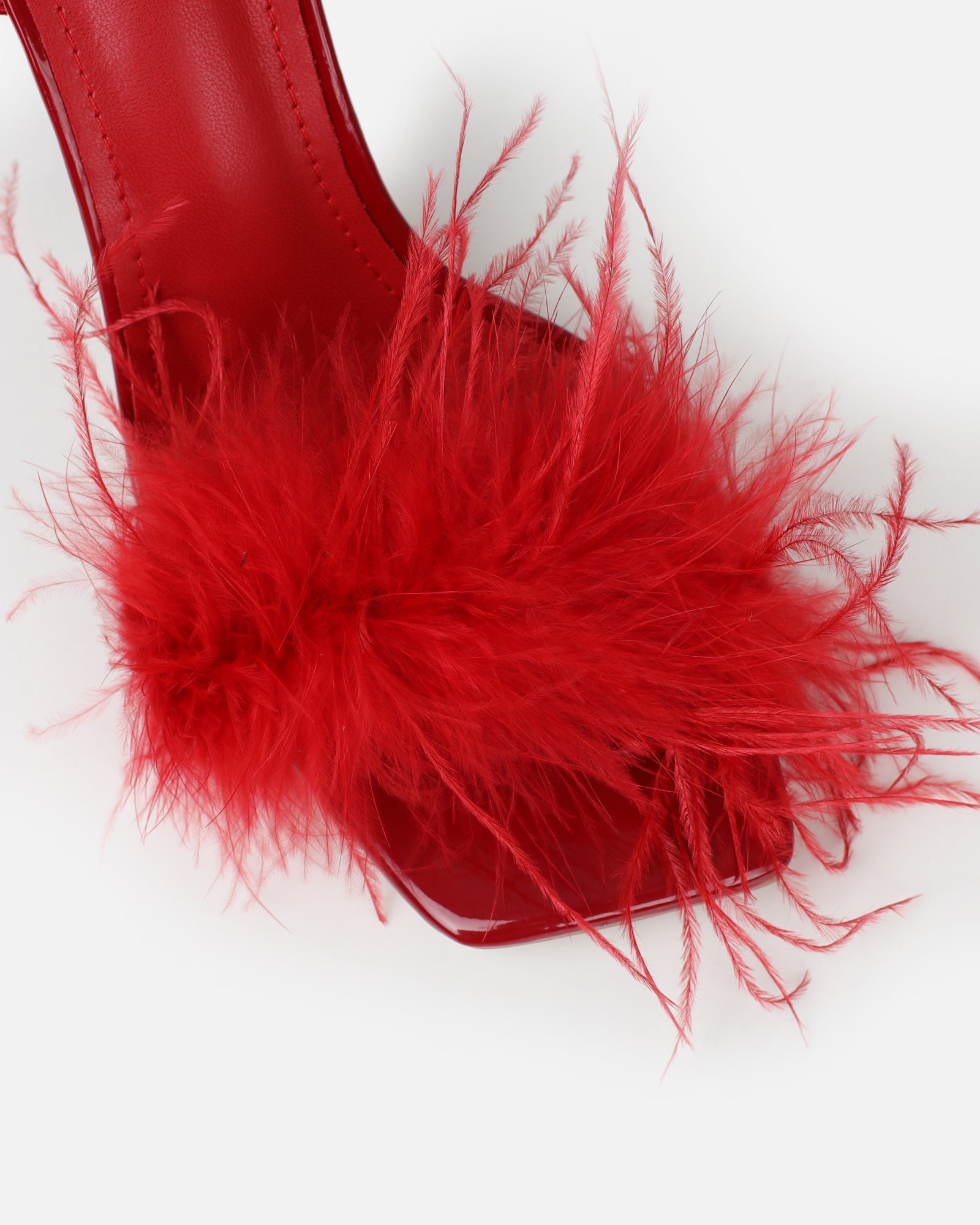 Princella red patent fluffy heeled sandal | SIMMI London