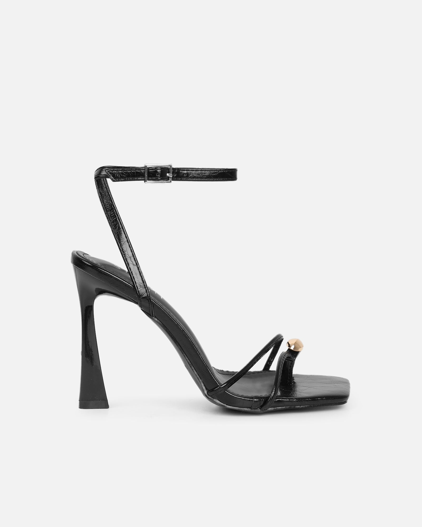 Anesca Black Shine Heeled Sandals | SIMMI London