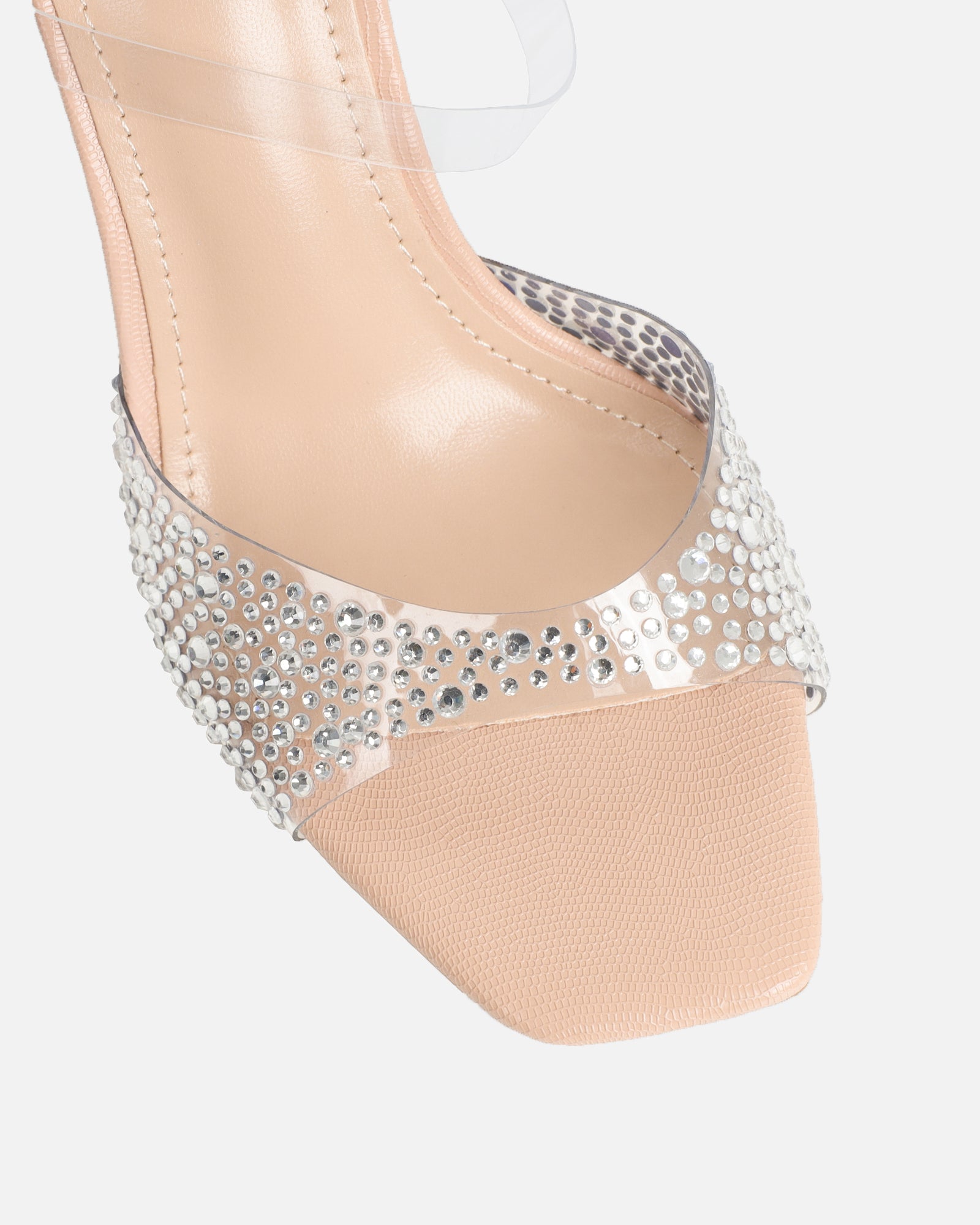 Anouska Nude Lizard Perspex Diamante Mule | SIMMI London