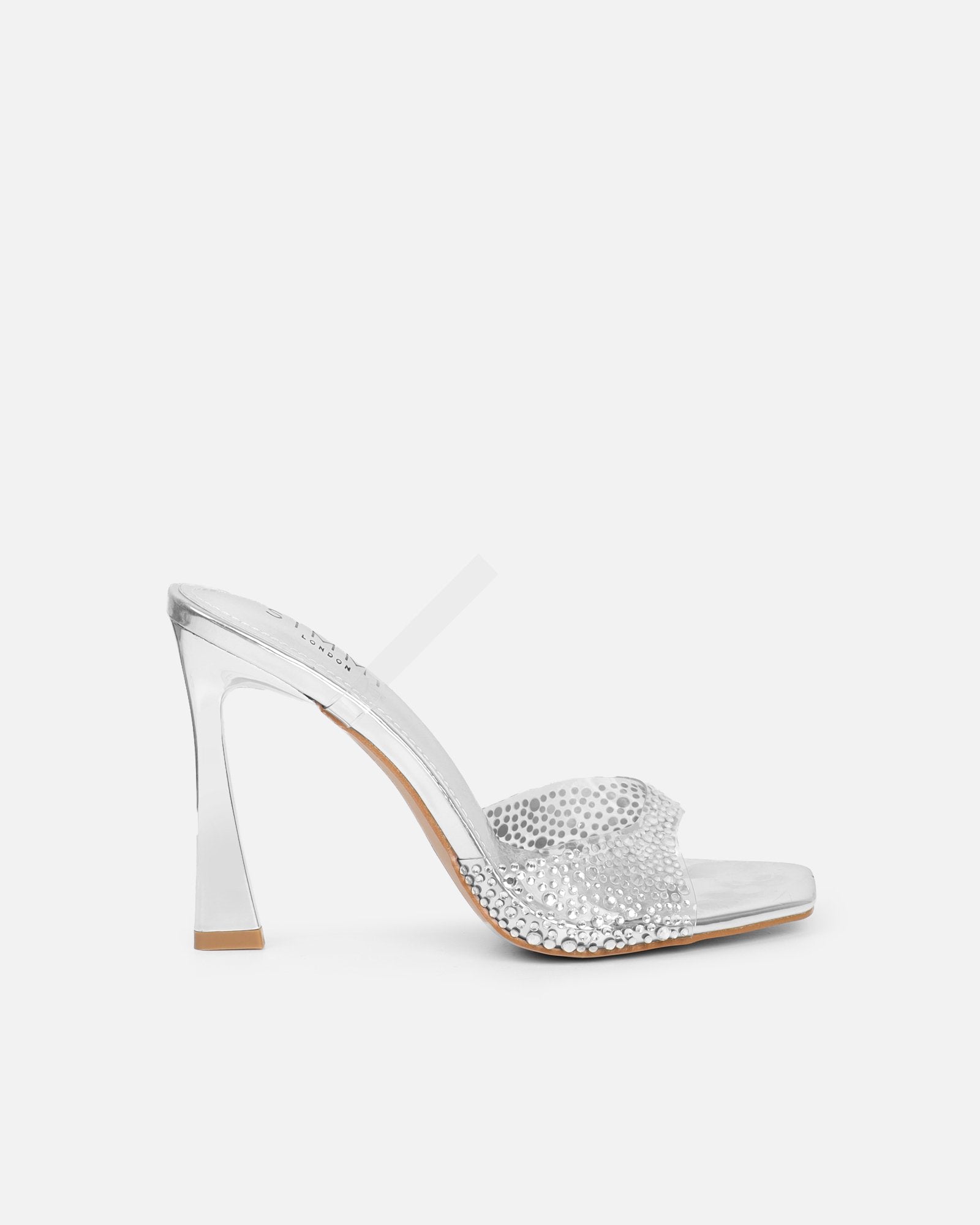 Anouska Silver Mirror Perspex Diamante Mule | SIMMI London