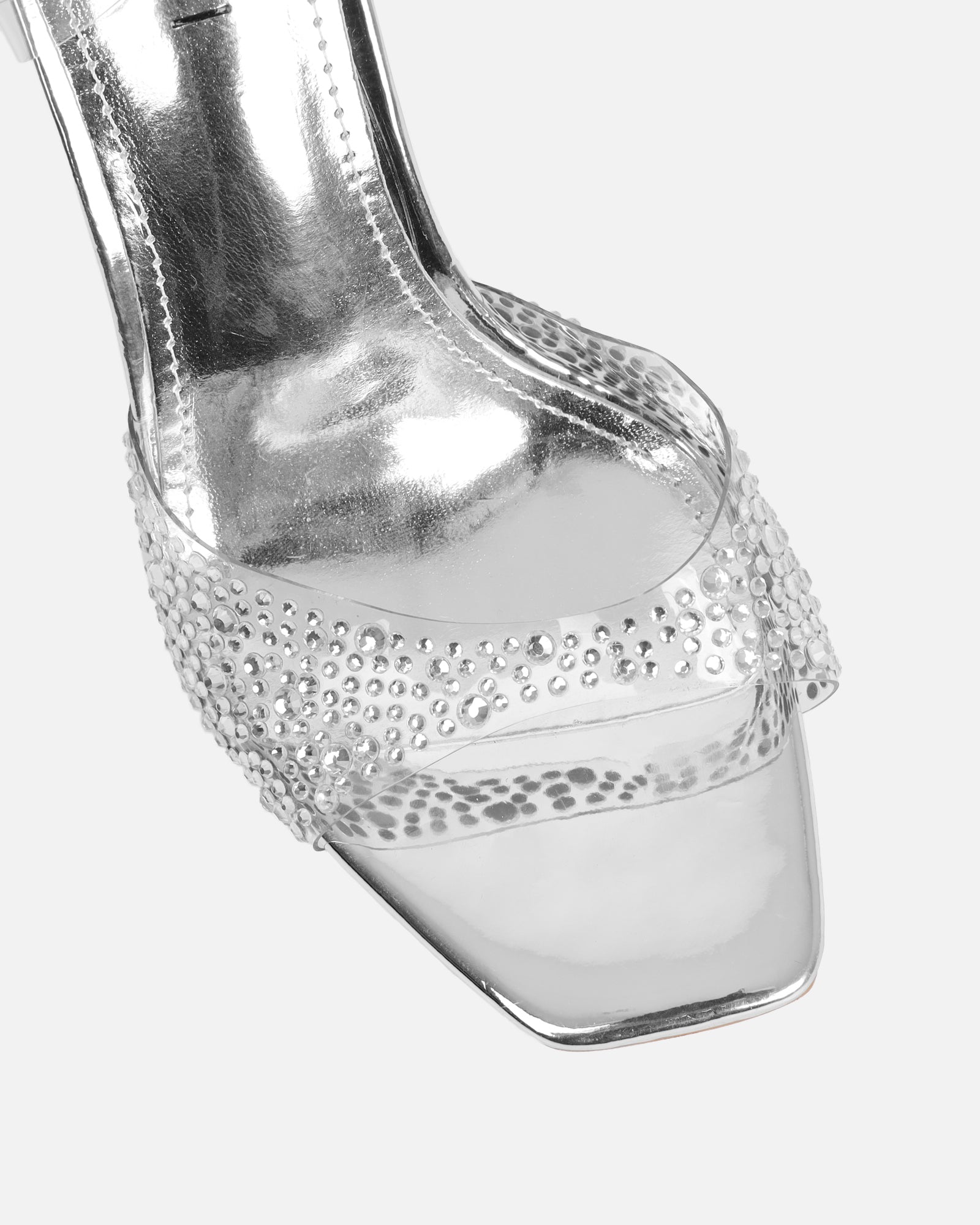 Anouska Silver Mirror Perspex Diamante Mule | SIMMI London