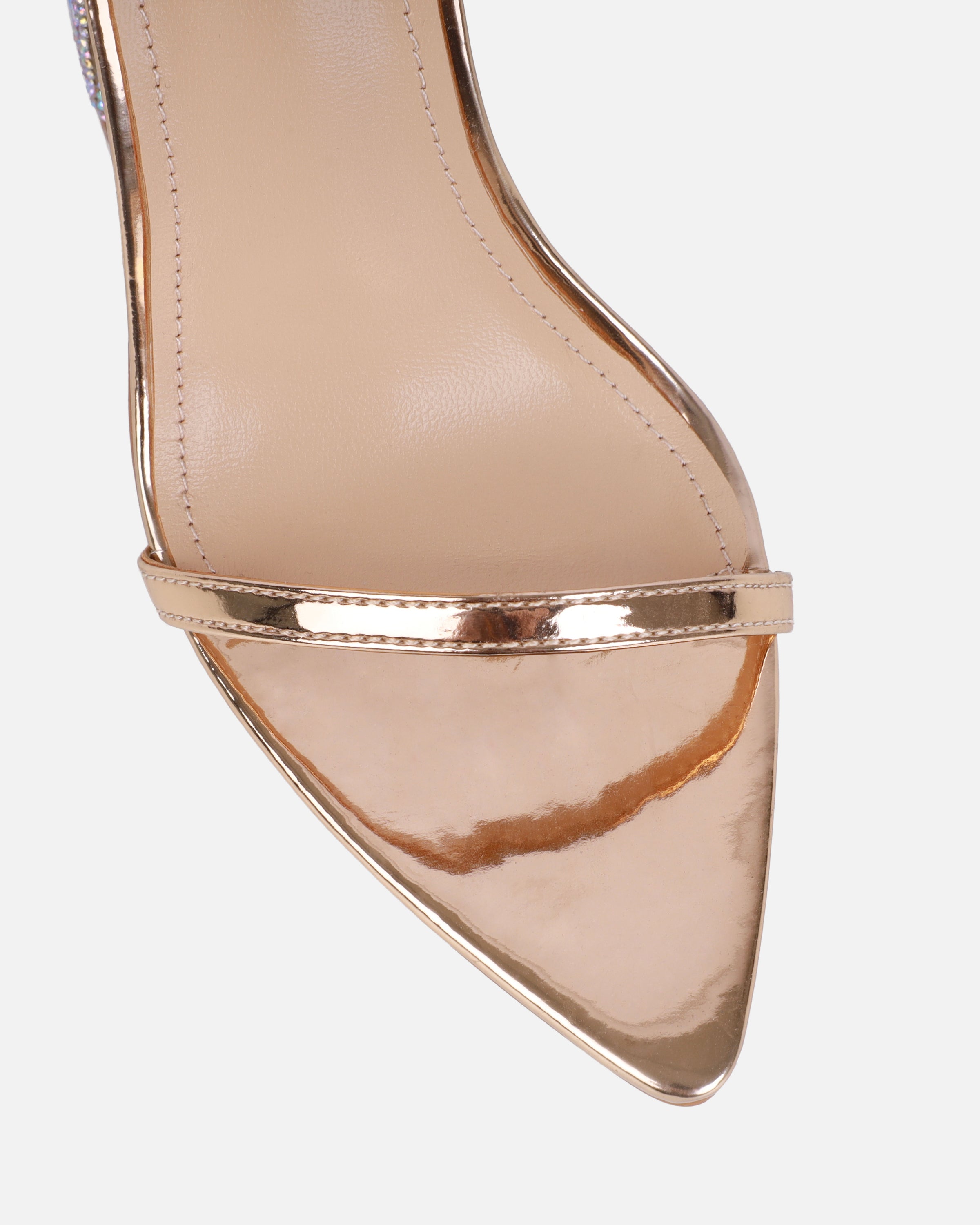 Arii Rose Gold Mirror Diamante Block Heels | SIMMI London