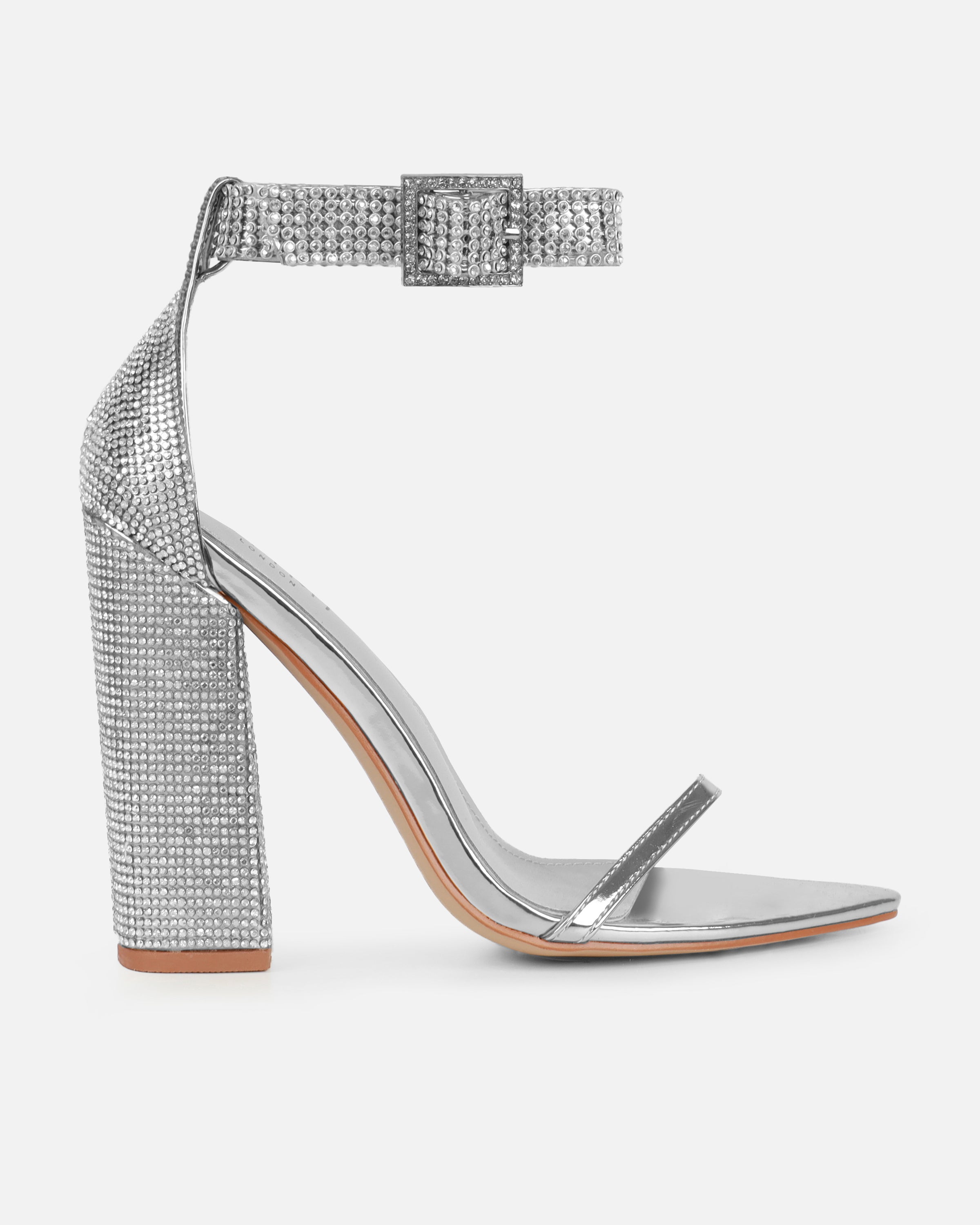 Arii silver mirror diamante heeled sandals | SIMMI London