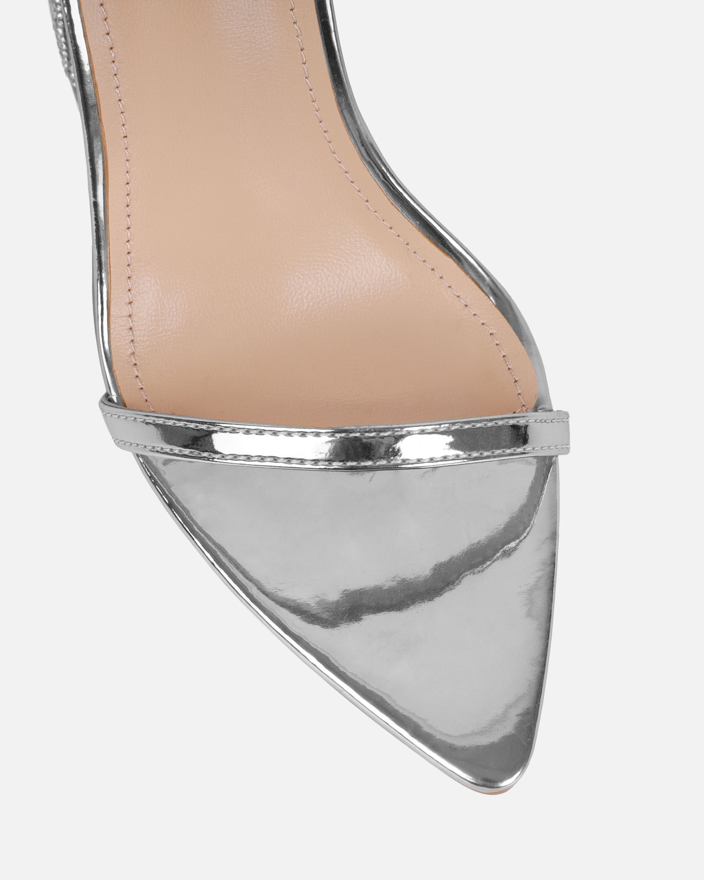 Arii silver mirror diamante heeled sandals | SIMMI London
