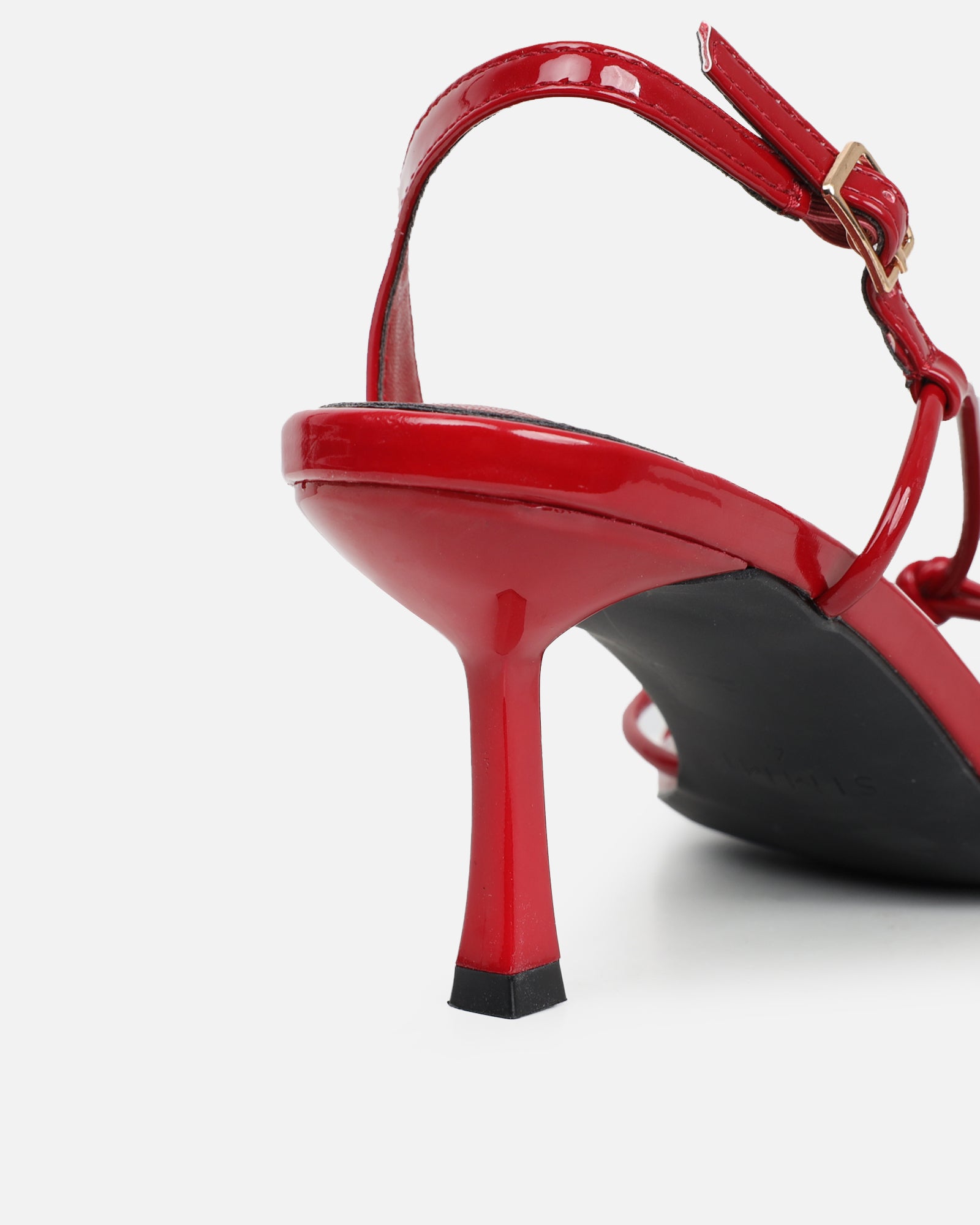 Aixa Burgundy Patent Strappy Knot Heeled Sandals | SIMMI London