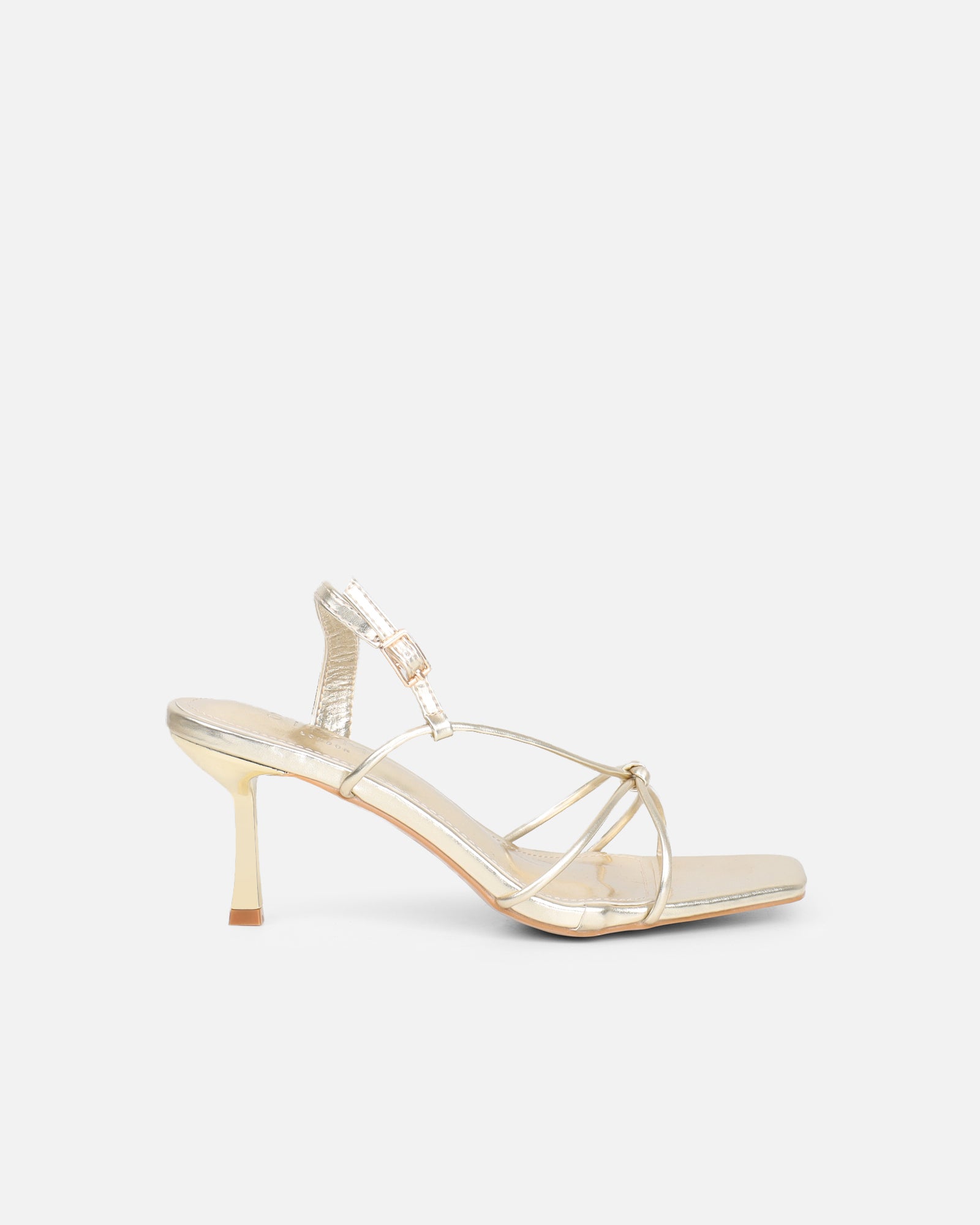 Aixa Gold Metallic Strappy Knot Heeled Sandals | SIMMI London