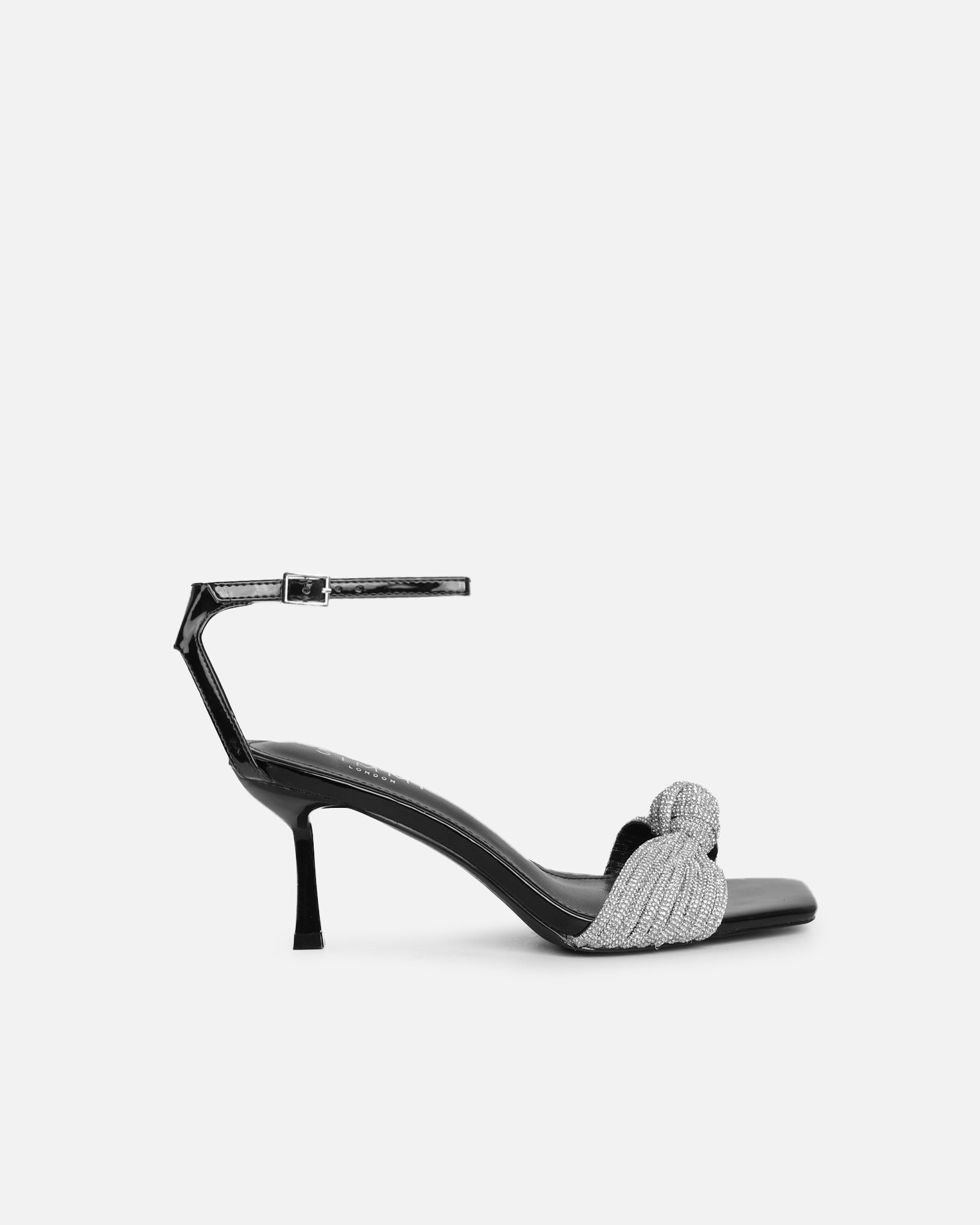 Anha Black Patent Diamante Knot Heeled Sandals | SIMMI London