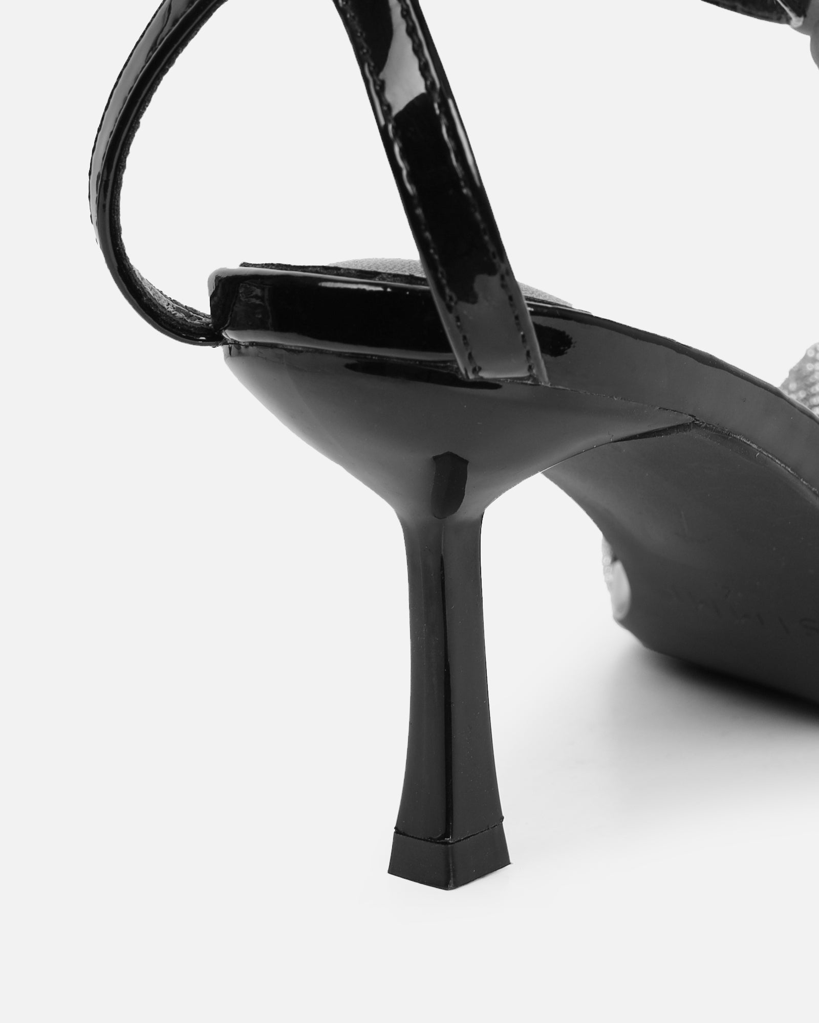 Anha Black Patent Diamante Knot Heeled Sandals | SIMMI London