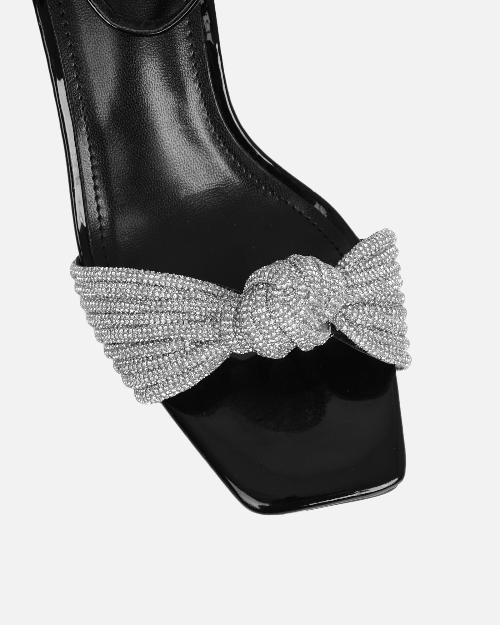 Anha Black Patent Diamante Knot Heeled Sandals | SIMMI London