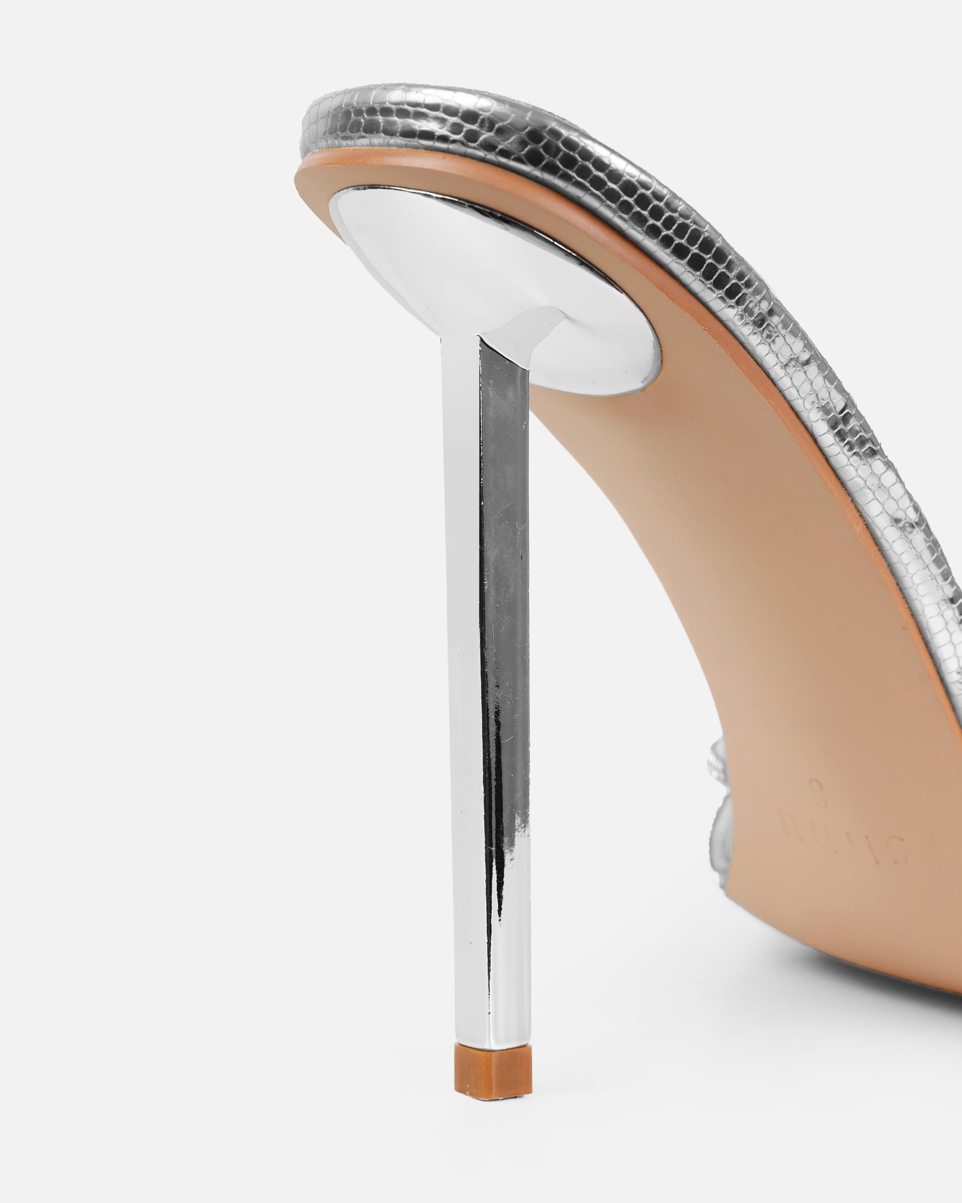 Aubree silver faux Snake Print Diamante Knot Mules | SIMMI London