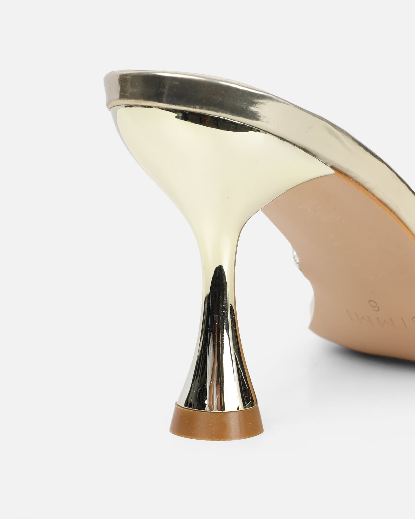 Aubria Gold Mirror Diamante Mid Heeled Sandals | SIMMI London