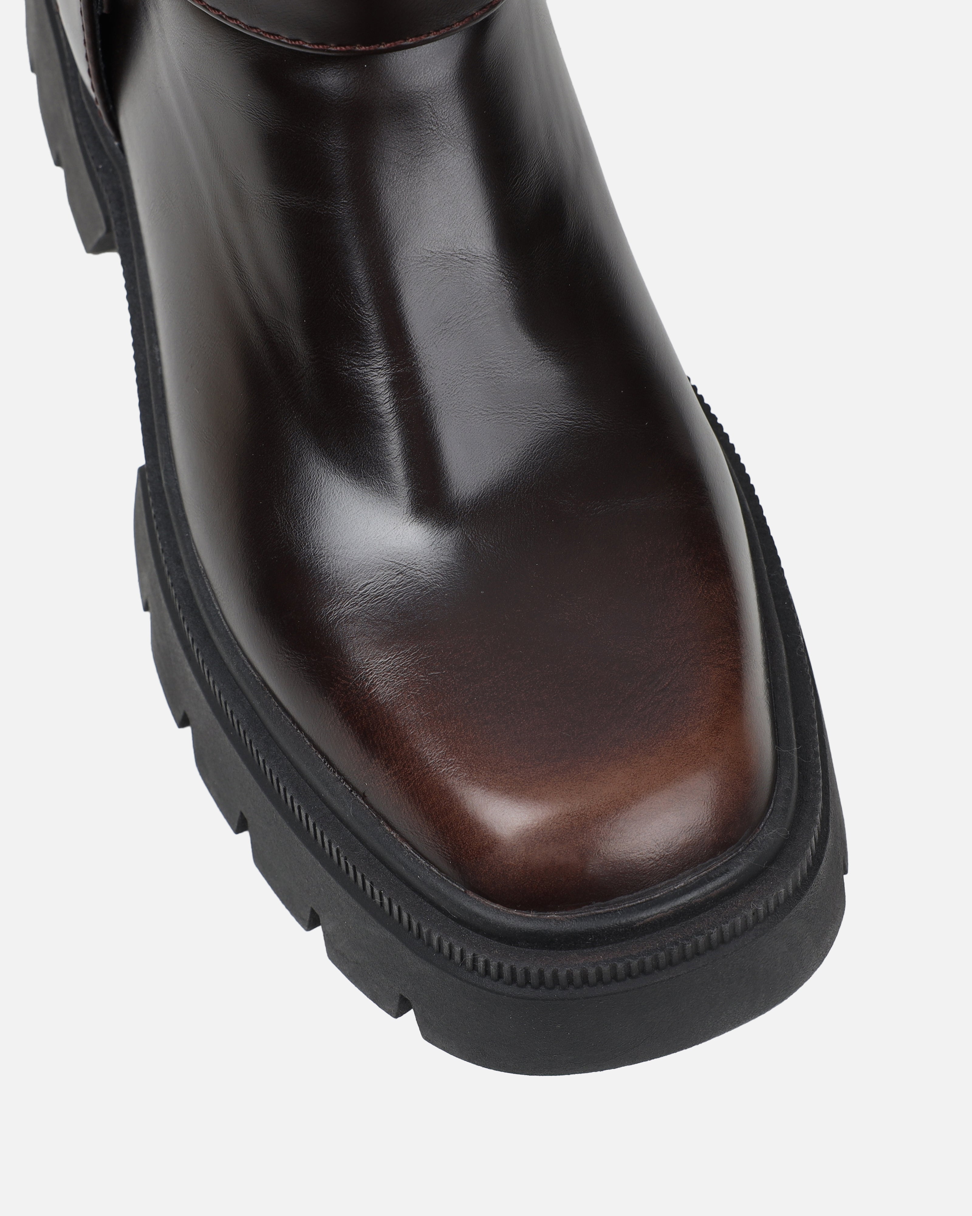 Alpesh Brown Burnished Chunky Biker Boots | SIMMI London