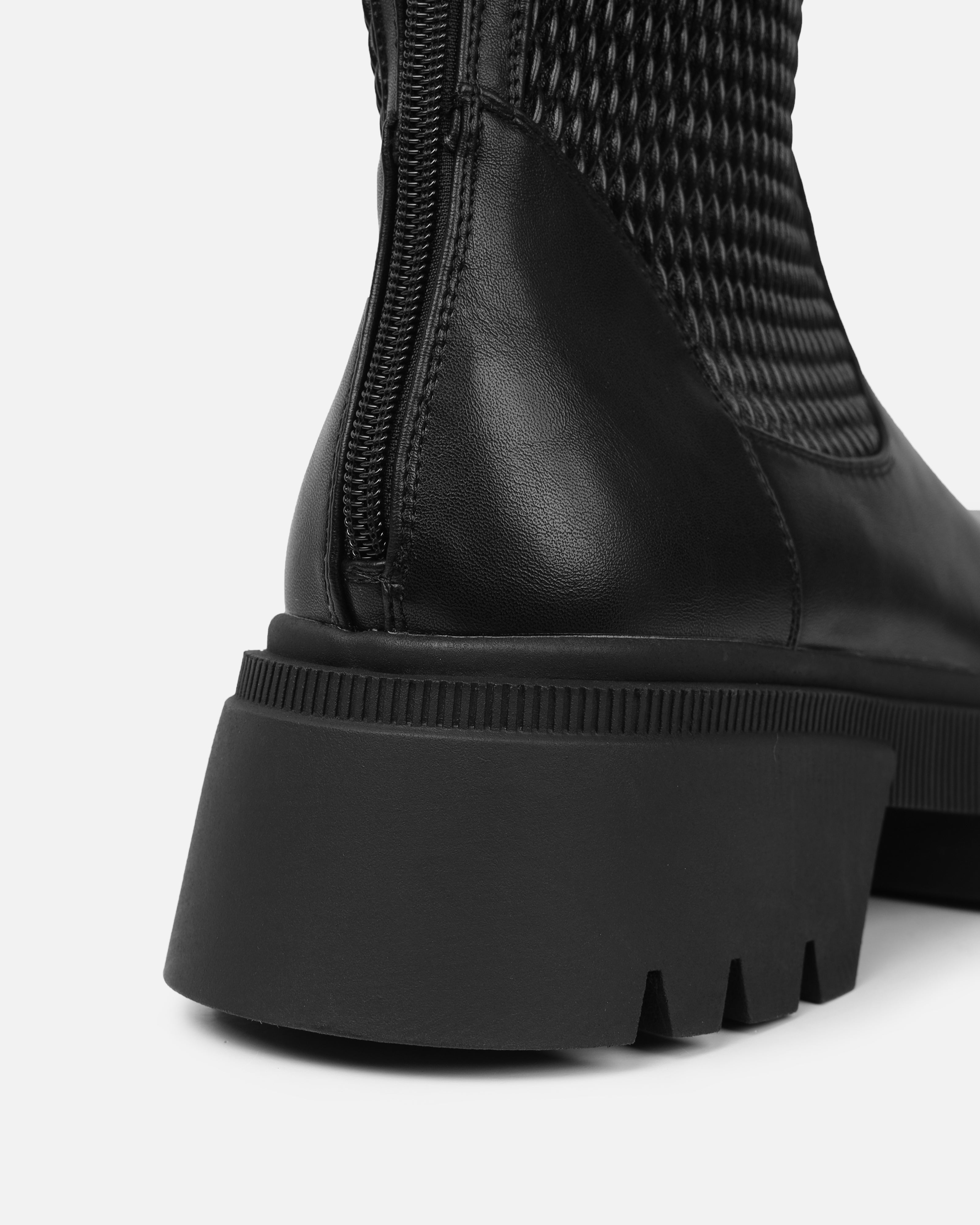 Fidel Black Textured Chunky Knee Boots | SIMMI London