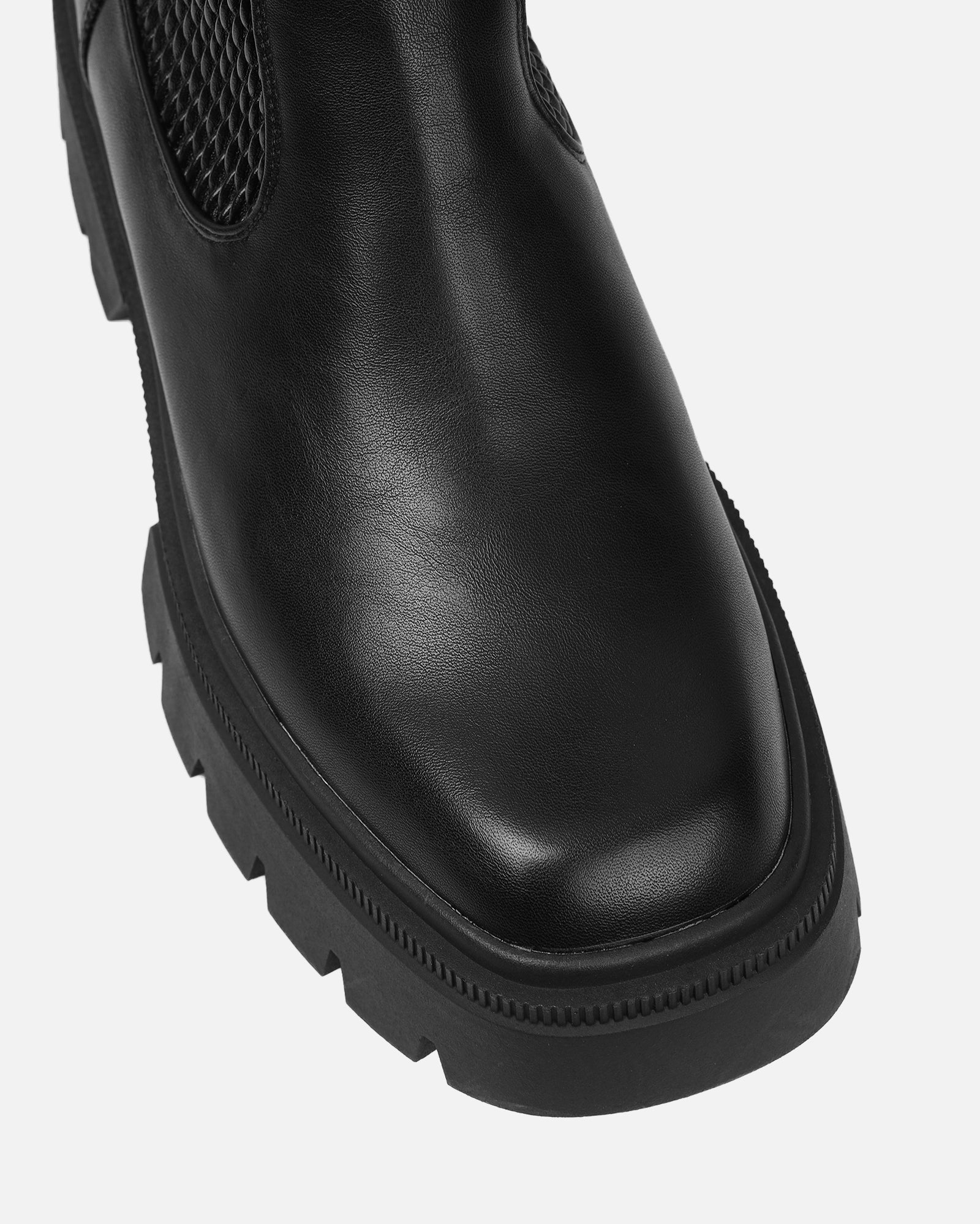 Fidel Black Textured Chunky Knee Boots | SIMMI London