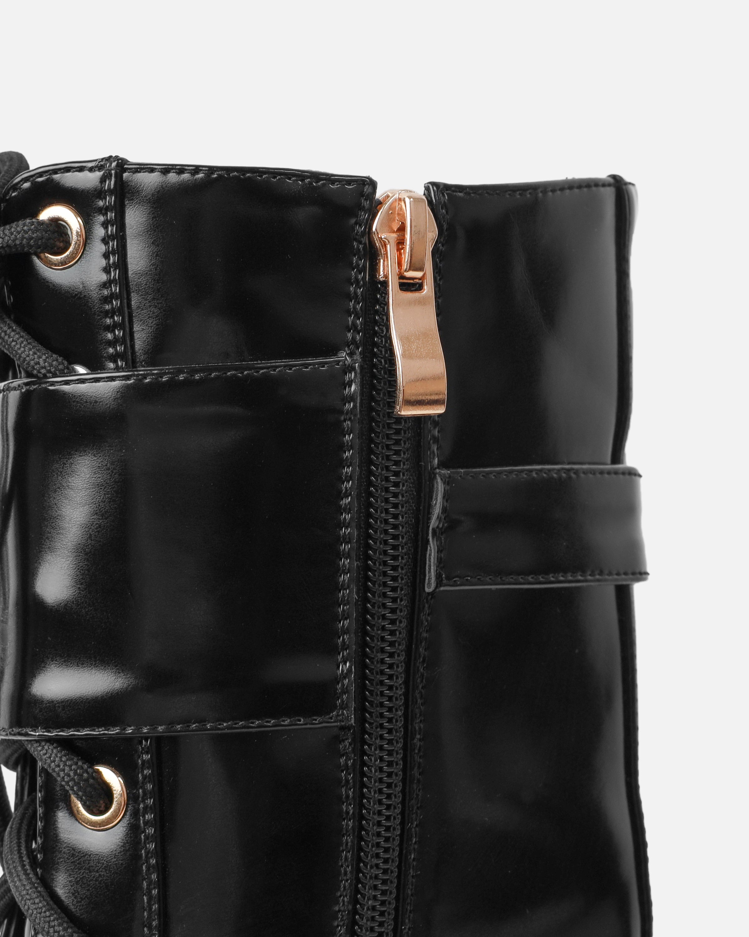 Dafydd Black Chunky Flat Lace Up Combat Boots | SIMMI London