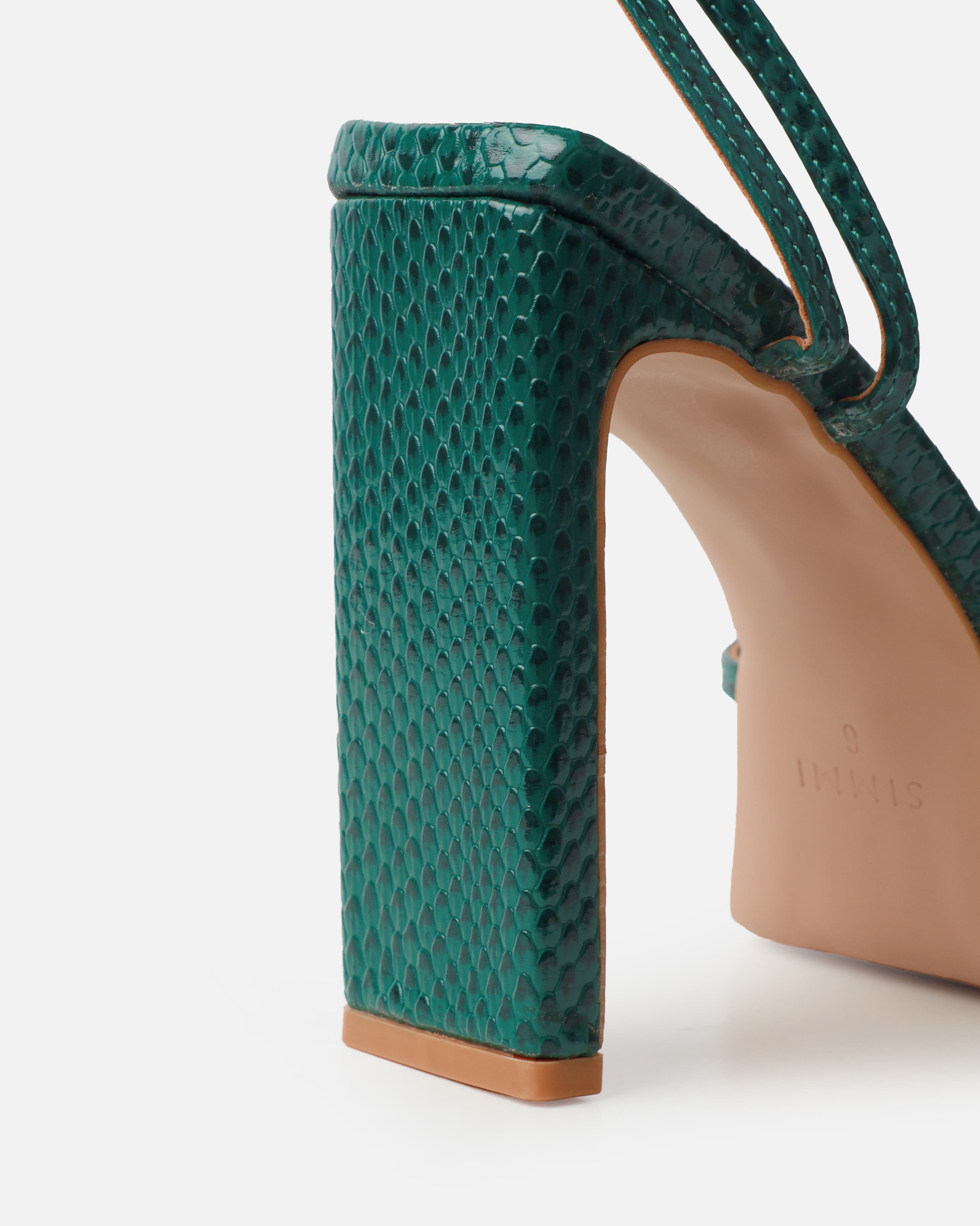 Salma Green Faux Snake Print Platform Heels SIMMI London