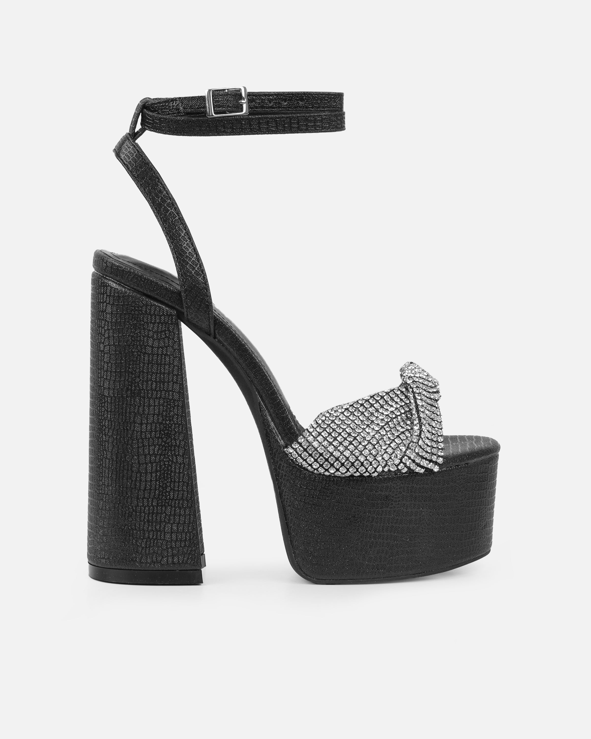 Avery black shimmer diamante platform heeled sandals | SIMMI London